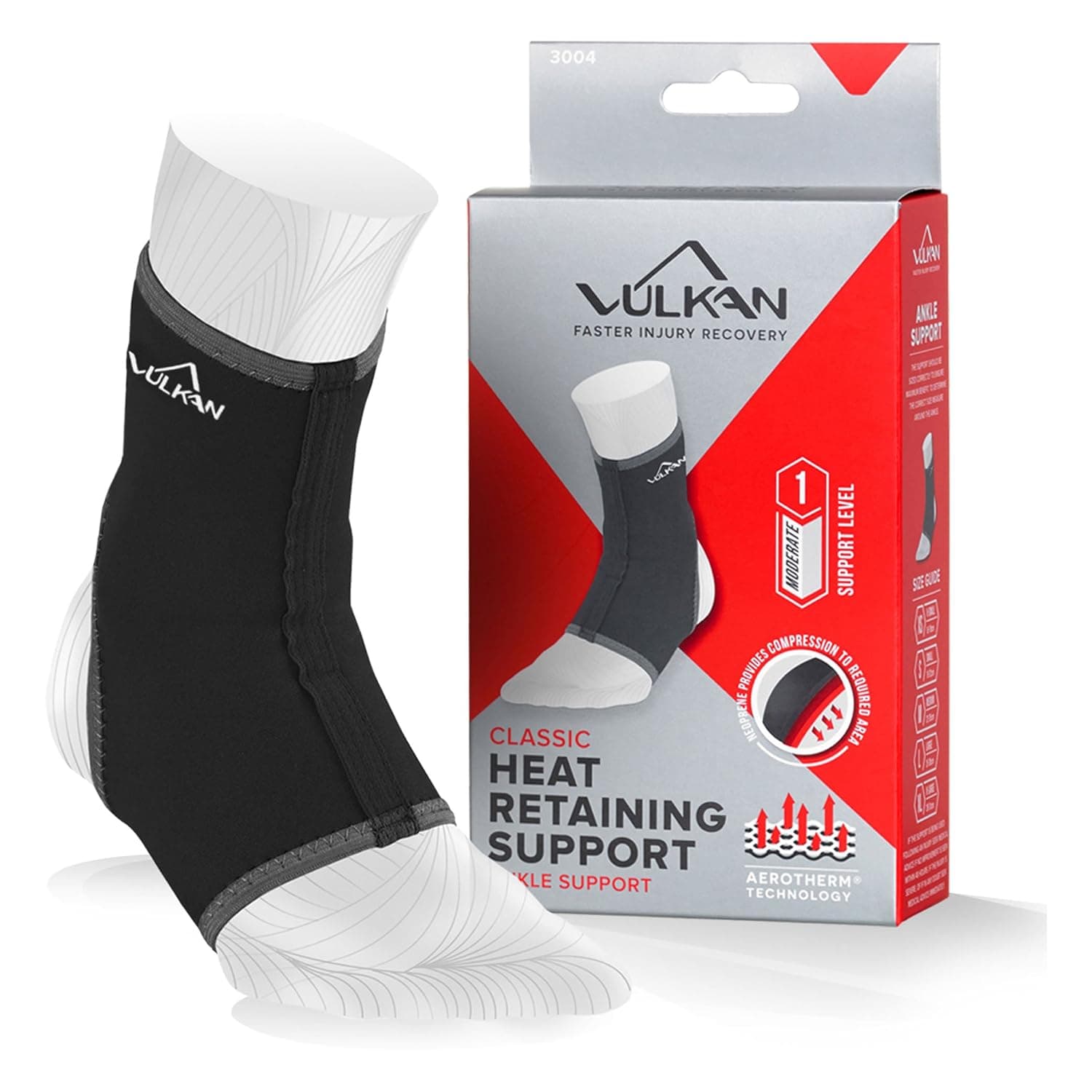 Vulkan Ankle Support, Classic 3004, Small, New Style, Ankle Sleeve, Breathable Compression For Sprains, Strains, Arthritis, Sore Joints, Weak Ankles, Wear During Sports, Exercise, Men and Women