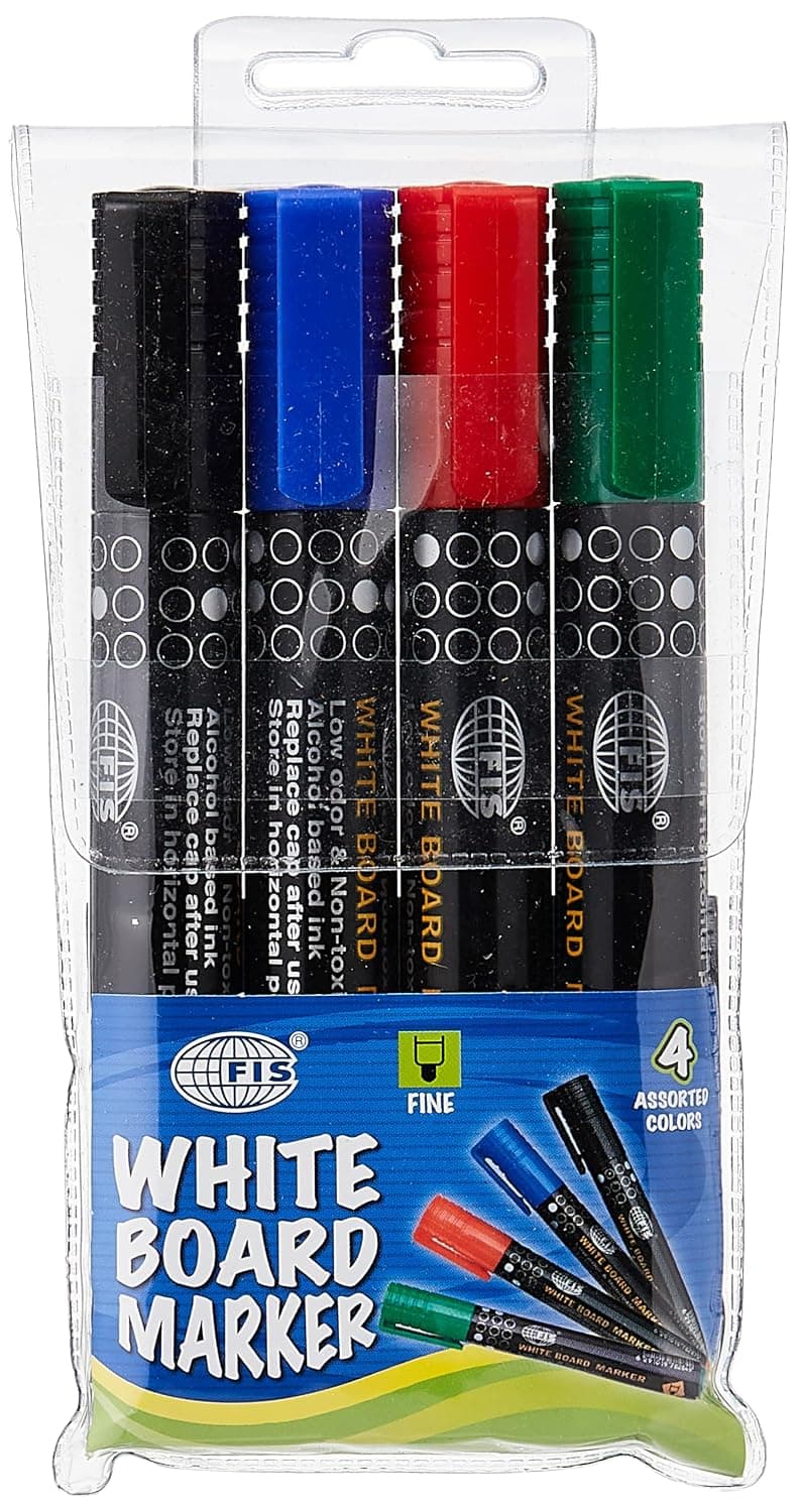 FIS White Board Markers Fine - 4 Pieces (assorted Colors)