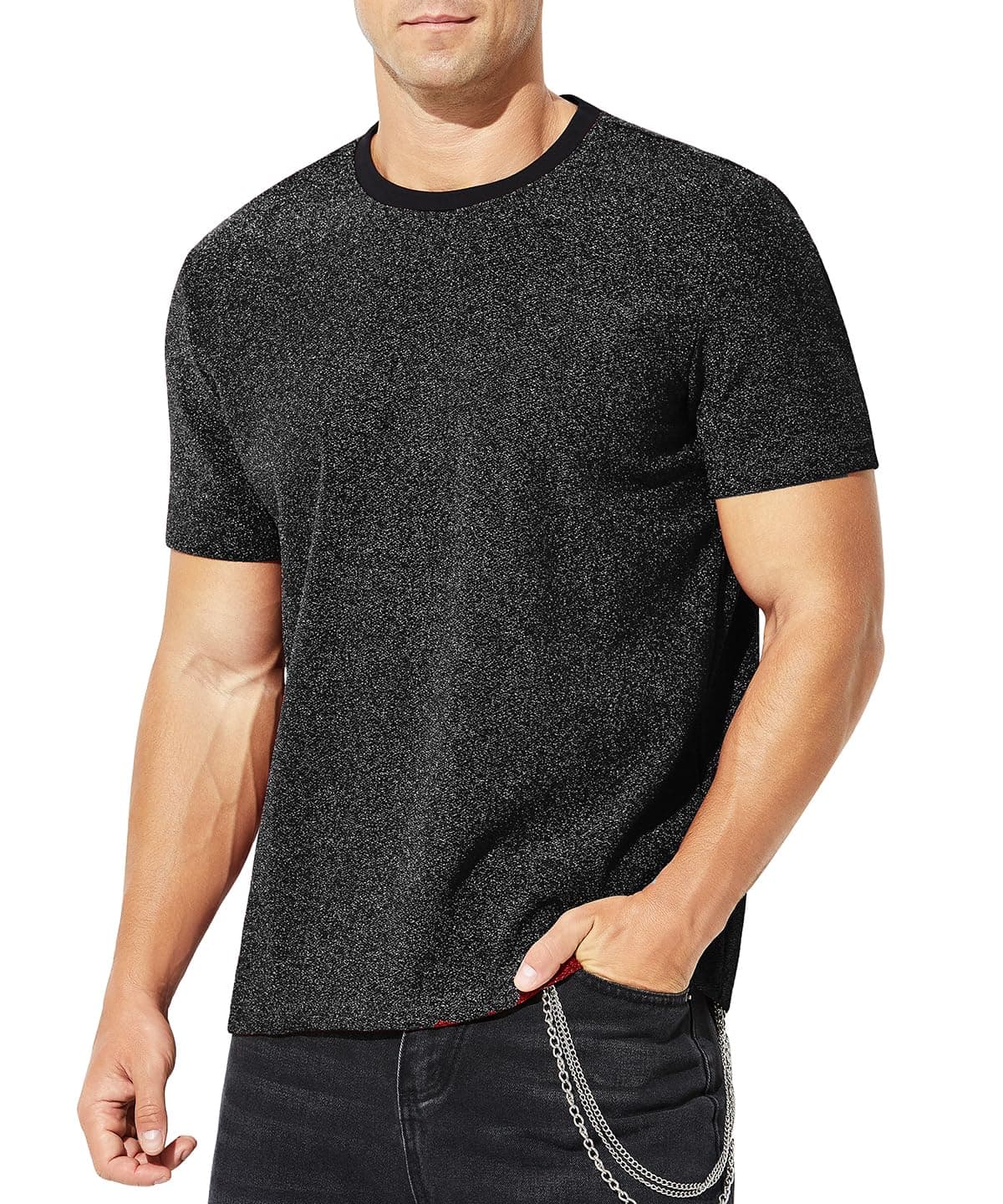 Arjen Kroos Men's T-shirt Sequin Disco Shirts Short Sleeve Sparkly Rave Hot Tops Celebration Party Clothing