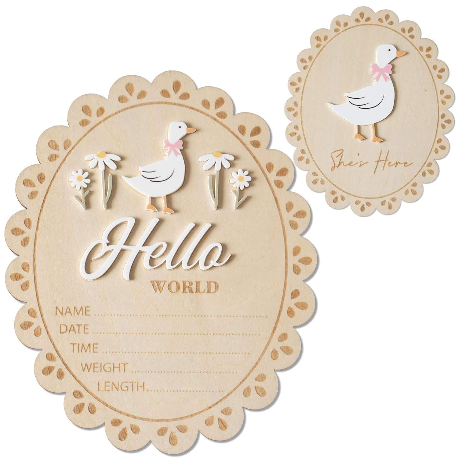 Baby Announcement Sign Hello World Newborn Sign for Hospital, She's Here Card Baby Announcements Ideas Newborn Photography Props Double Sided, White, Reusable, Cardboard, Photo Prop, Milestone Marker