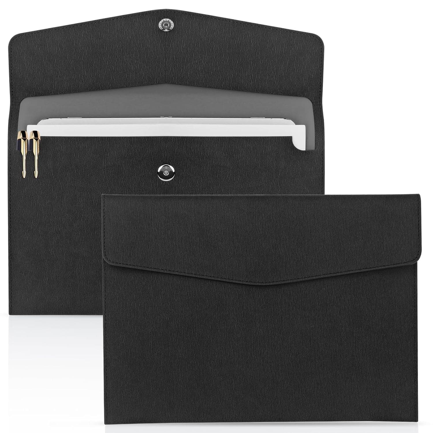 Bukela File Folder, PU Leather A4 Document Holder File Organizer Filing Envelope Portfolio Case Tablet Sleeve with Magnetic Snap Closure for Home School Office Stationery Black