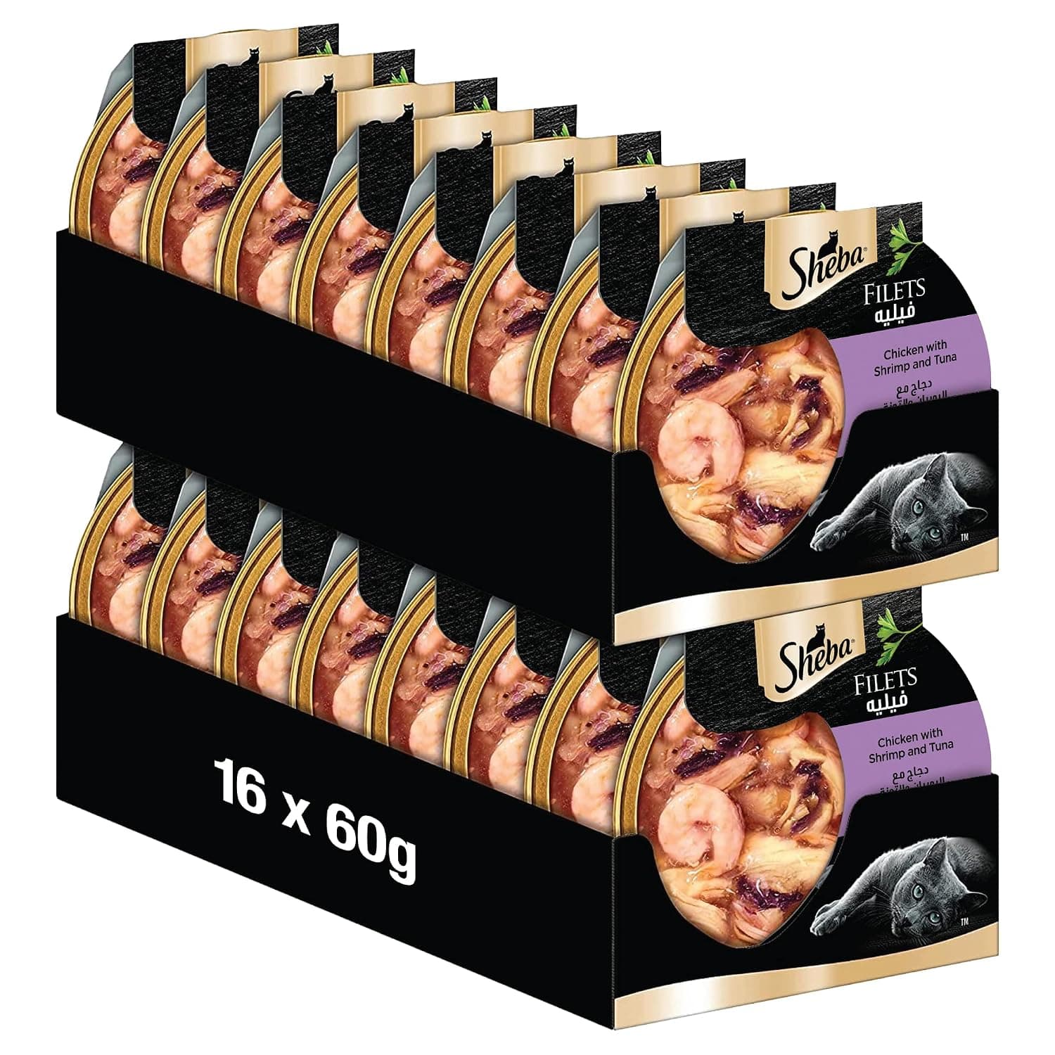 Sheba Chicken Fillets with Shrimp and Tuna Wet Cat Food, 8x 60 g