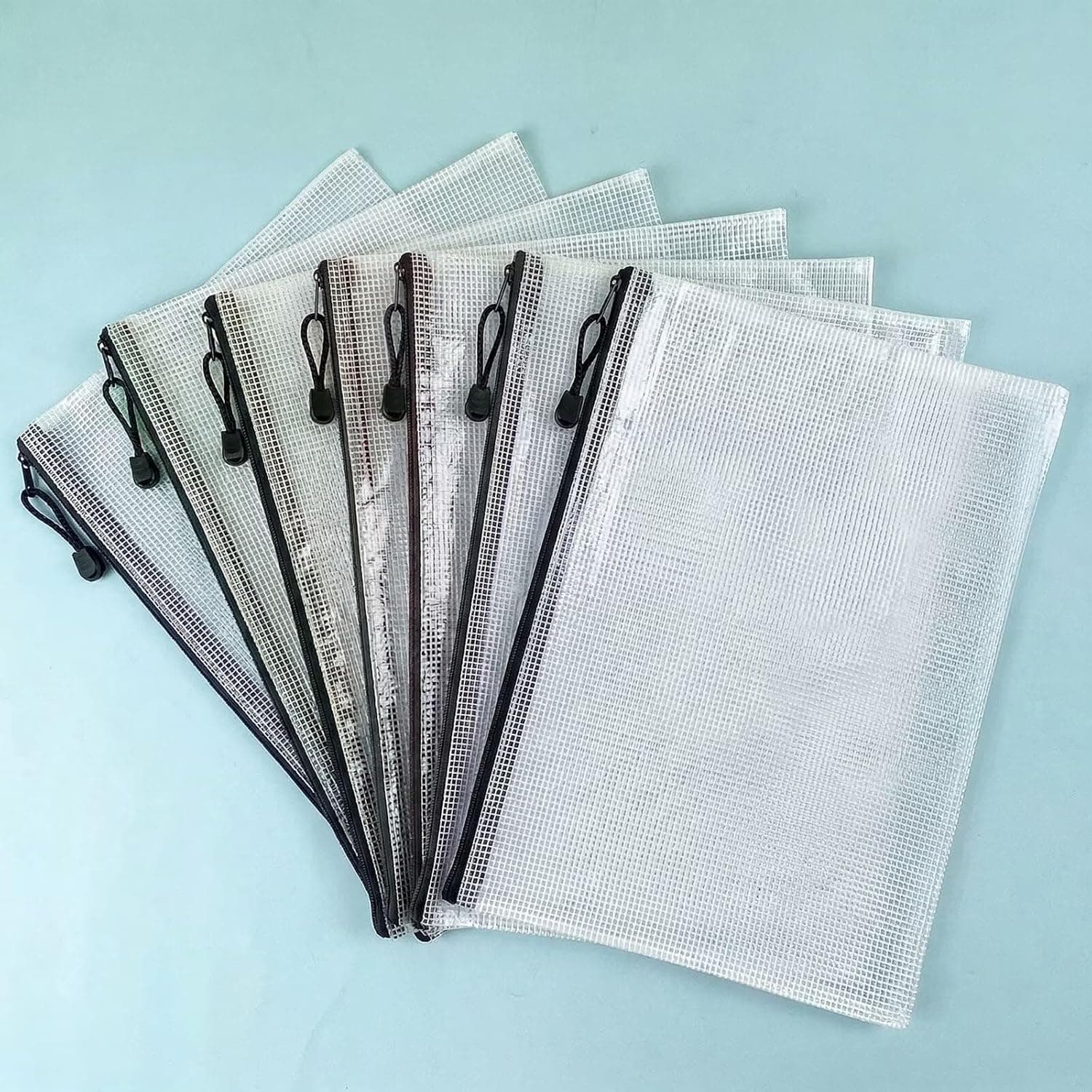 7 PCS Black Mesh Zipper Bags A4 Plastic Zipper Bags for Office School Travel Home Supplies