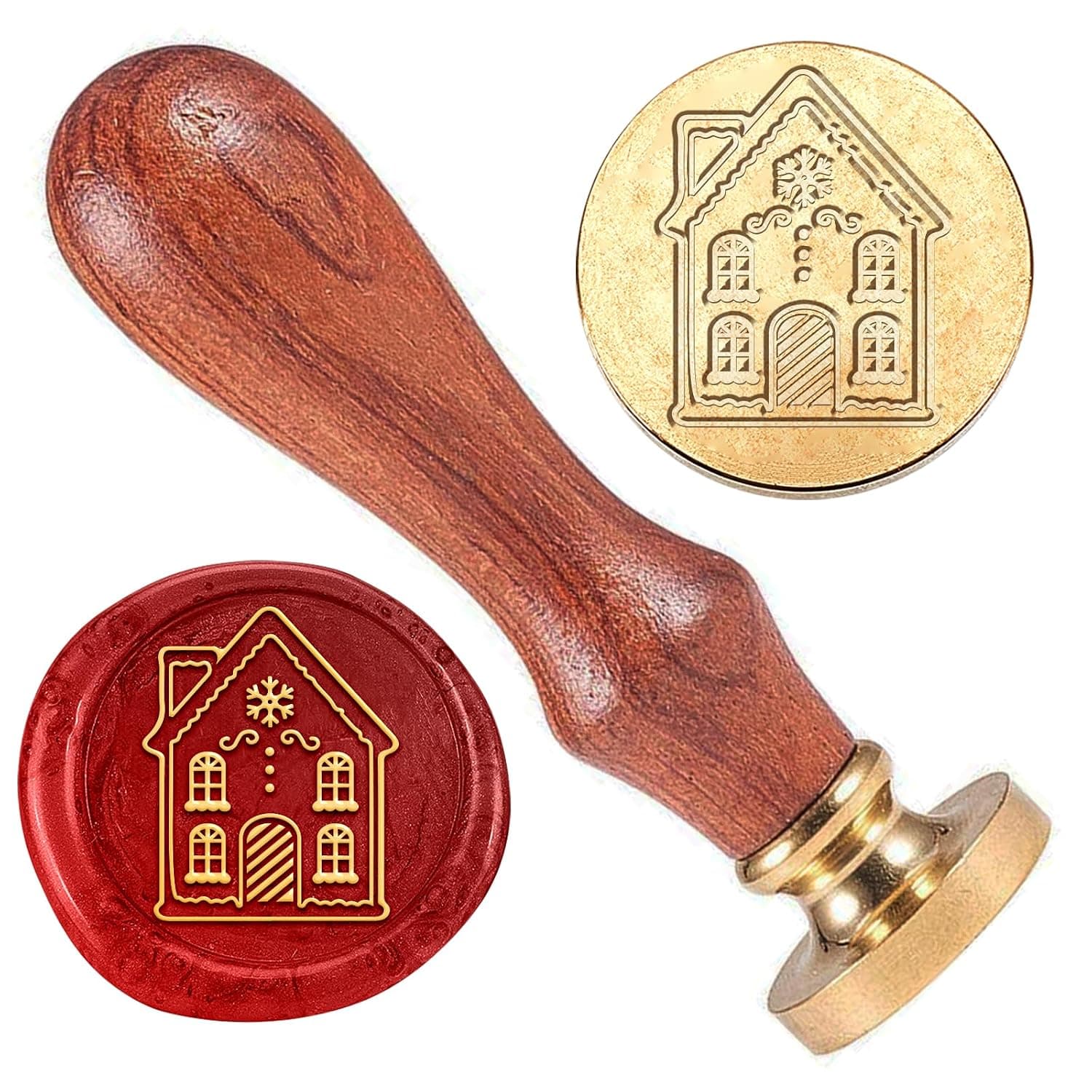 House Wax Sealing Stamp, Christmas Gingerbread House Wax Stamp 1" Removable Brass Head Stamp with Wooden Handle for Christmas Wedding Invitation Gift Wrapping Envelopes Wine Package
