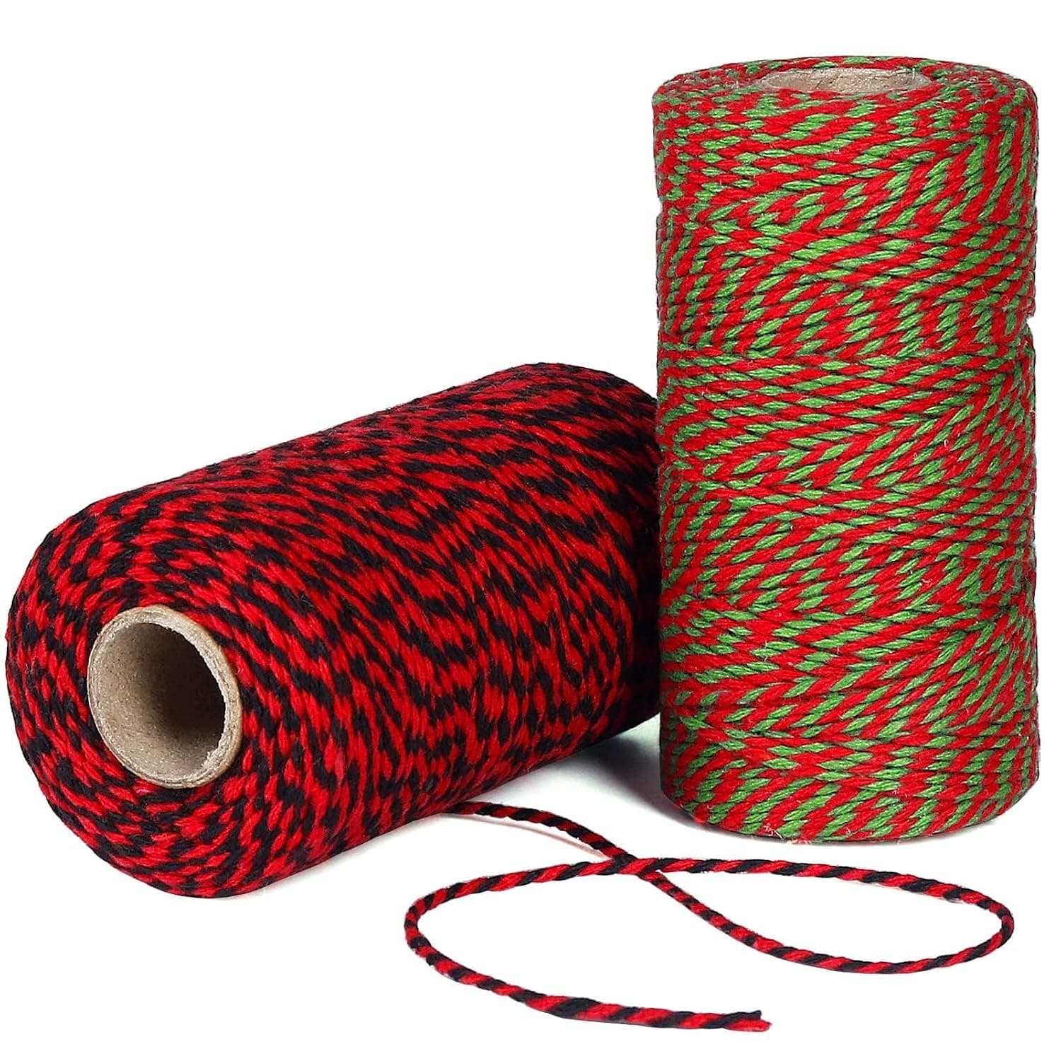 2 Rolls 200m 2MM Colored Solid Cotton Wrapping Twine - Durable Butchers String for Gift Packaging, Meat Tying, Crafts, Garden & Wedding Decoration