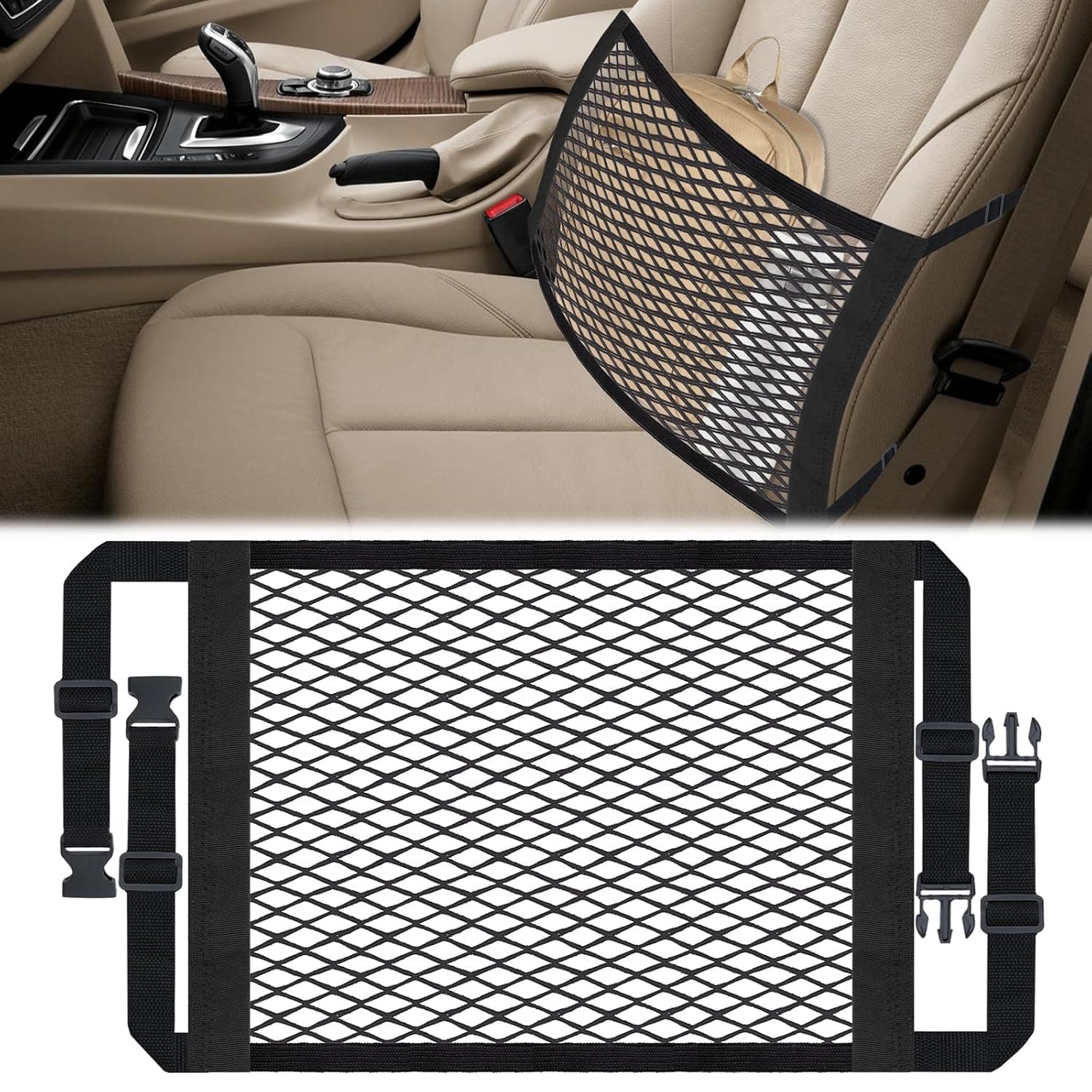 Front Seat Organizer, Car Seat Organizer Net, Passenger Seats Organizers | Double Layer Seats Versatile Elastic Organizers Net, Storage Mesh Nets for Seats, Universal Car Accessories for Most Vehicles