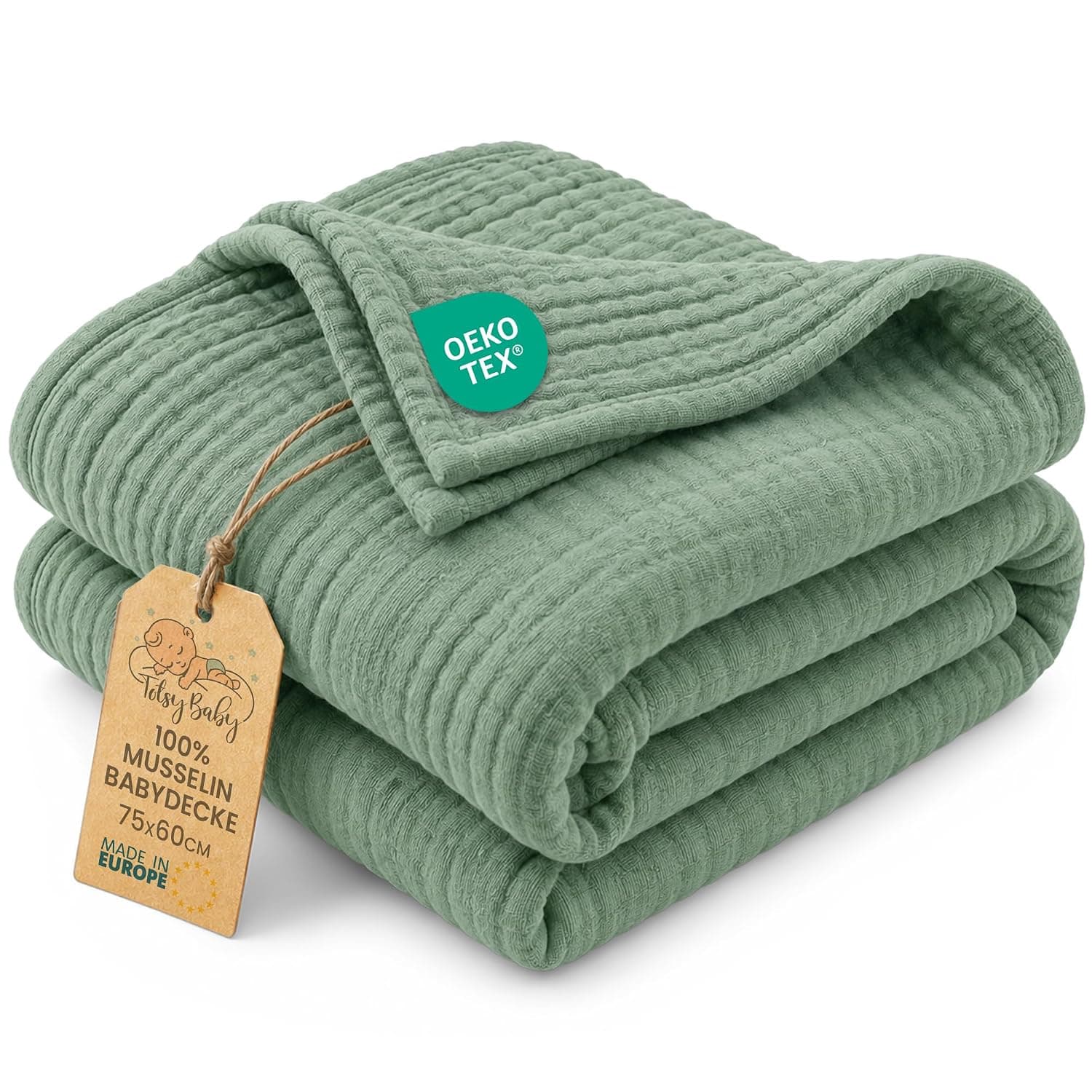 Totsy Baby Muslin Cotton Baby Blanket 75 x 60 cm - Cozy Gauze Swaddle Blanket Muslin Fine Fabric Swaddling Sheet Lightweight Baby Blanket Lightweight Fabric for Little One Oeko-Tex Sage