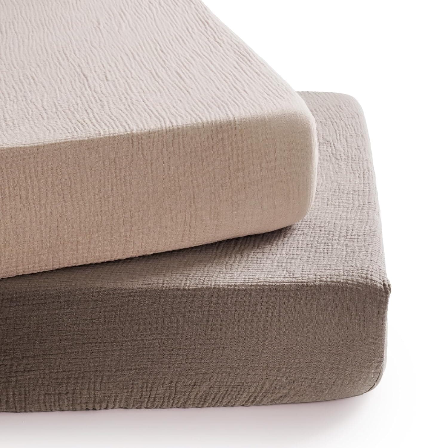 TILLYOU Muslin Fitted Sheet 2-Piece Set Bed Sheet for Children's Bed 60 x 120 cm, 100% Cotton Fitted Sheet for Baby, Gray-Brown & Light Brown