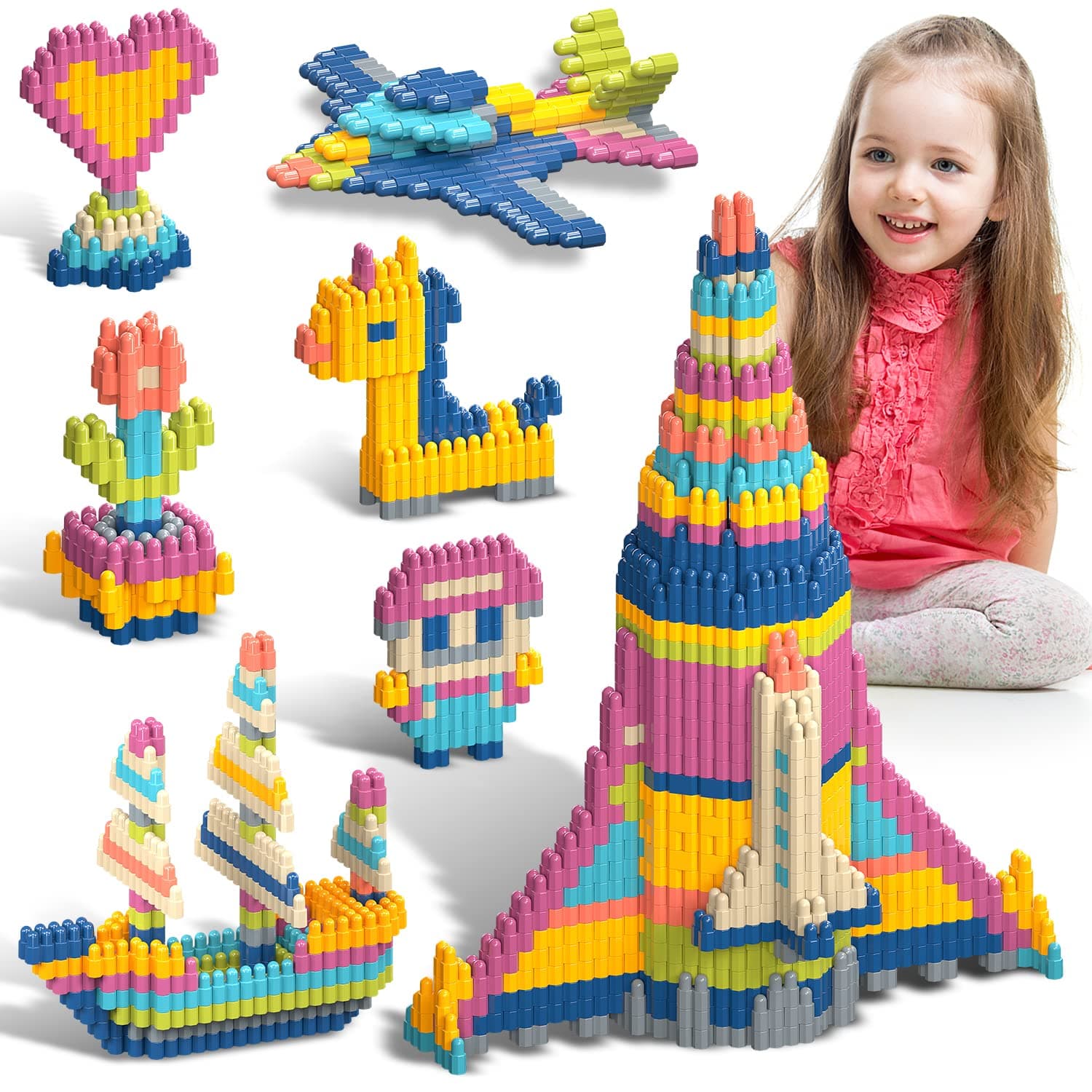 Tigerhu Kids 1120pcs Building Blocks Set Educational STEM Building Toy, Construction Block Toys Set Learning Playset Kit for Boys Girls, Child Brain Development Preschool Kindergarten Toy Age 3+ | Construction Block Toys Set Learning Playset Kit for Boys Girls, Child Brain Development Preschool Kindergarten Toy Age 3+