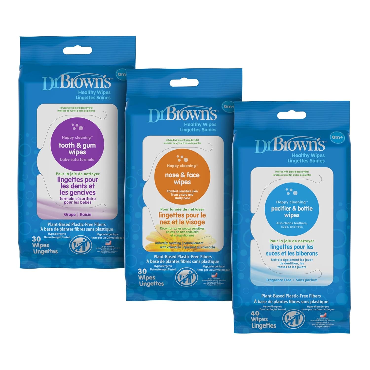 Dr. Brown's Healthy Wipes for Babies and Toddlers, 40 Count, Variety 3 Pack