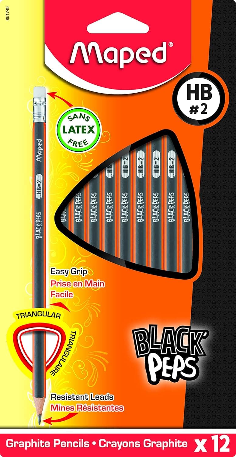 Maped Black'Peps Triangular Graphite #2 Pencils, Pack of 12 (851749ZV)