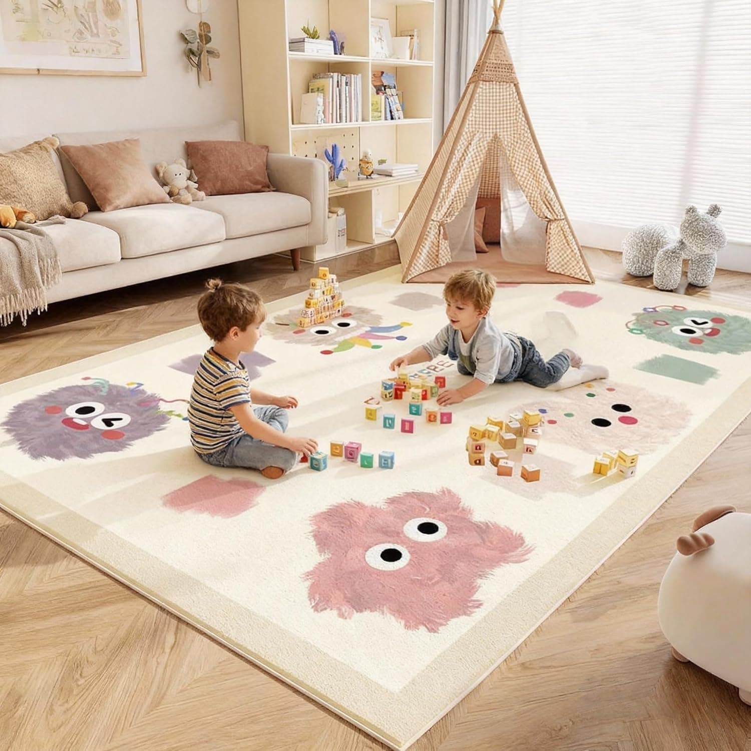 Kids Playroom Rug Play Carpet, Soft Kids Carpet Play mat, Educational Children’s Play Mat, Floor Playing Rug Mat, Tummy Time Floor & Outdoor Picnic Mat for Home Bedroom Living Room, 31.5”x 47.2” (B)