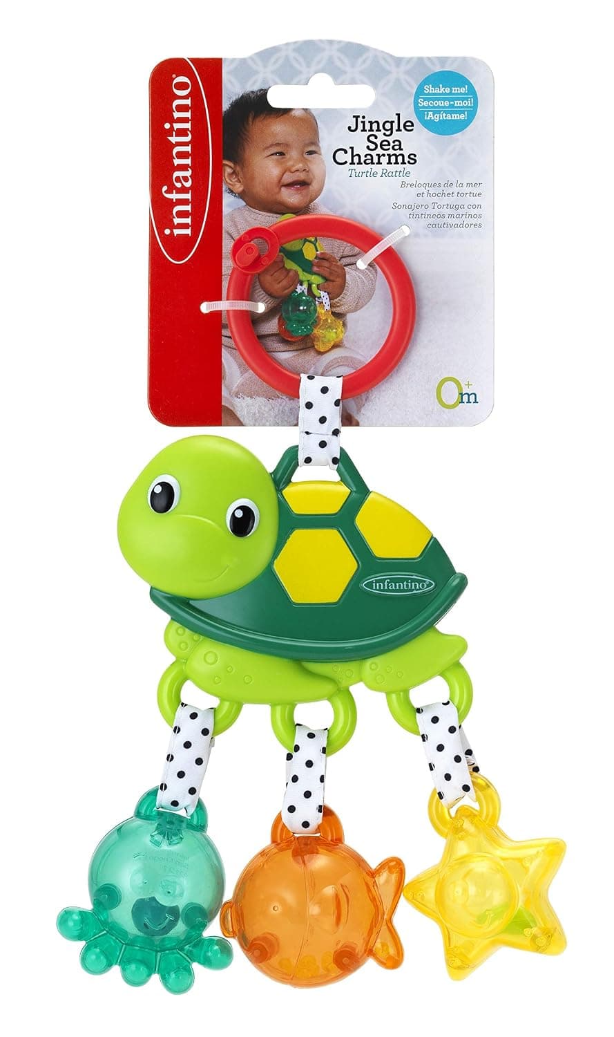 Infantino-Jingle Sea Charms Turtle (Green) |Stroller & High Chair Toys|Baby Soft Plush Toys
