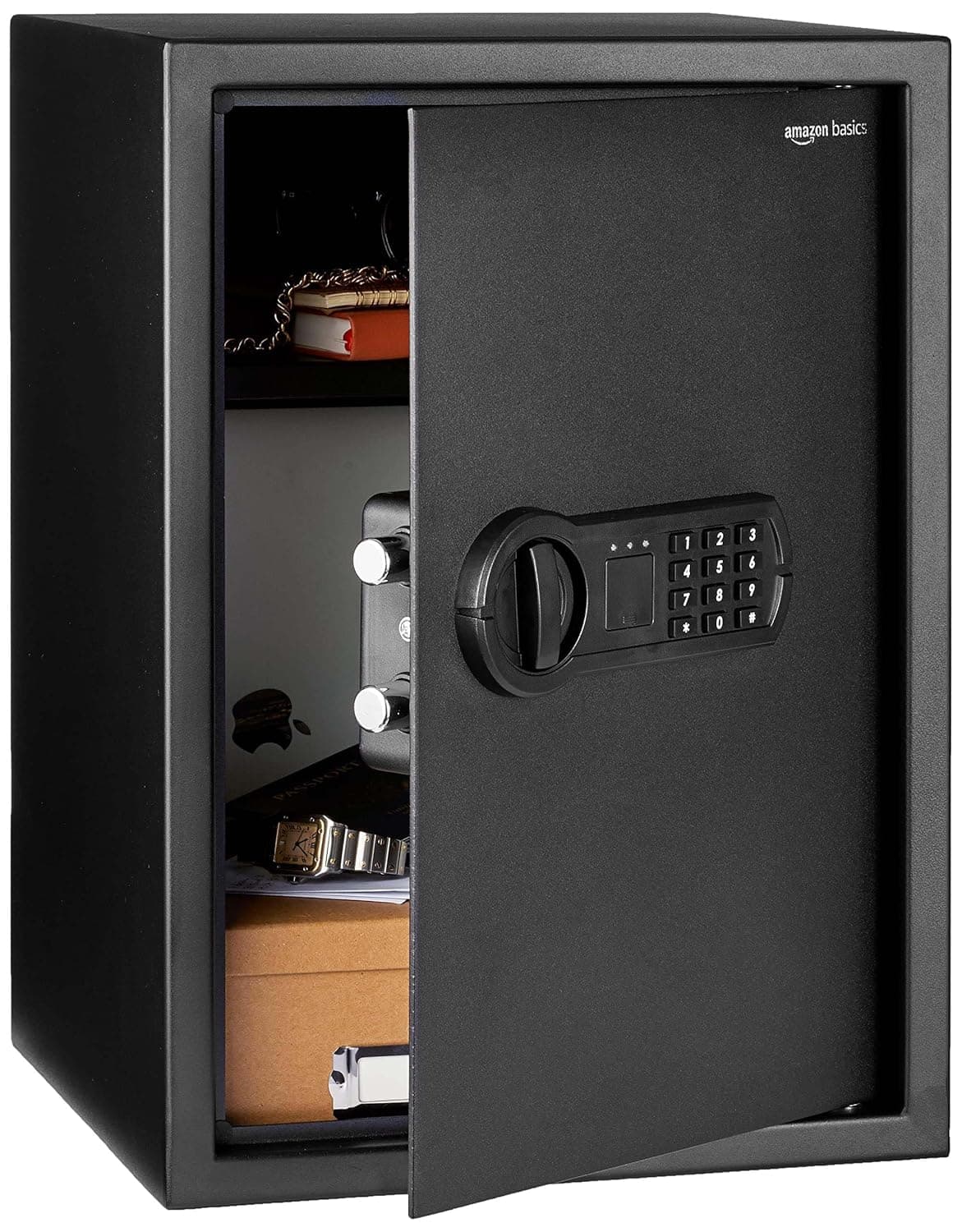Amazon Basics Steel Home Security Safe with Programmable Keypad Lock, Secure Documents, Jewelry, Valuables, 0.01 cubic meter, Black, 35 x 33 x 50 centimeters