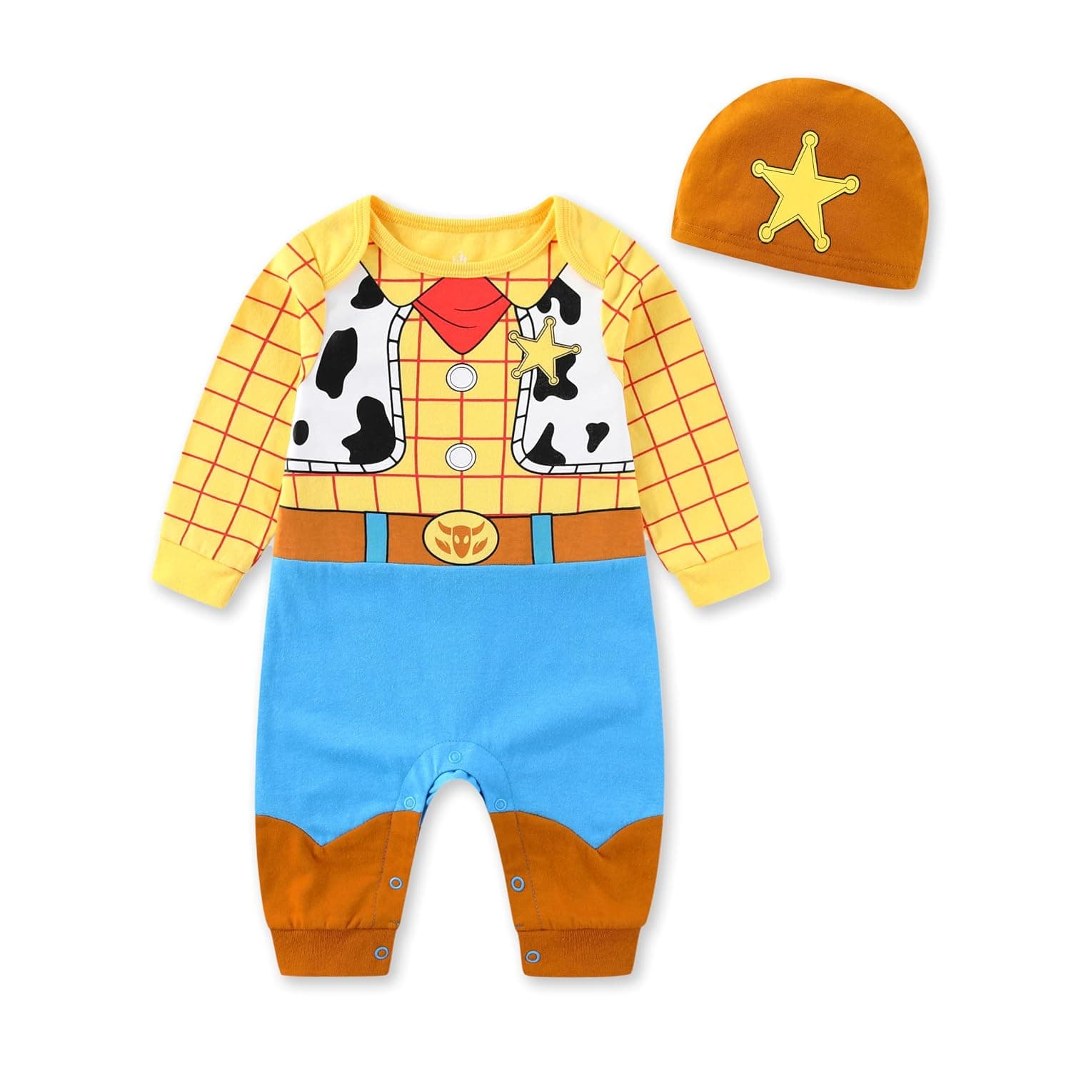 Disney Monsters Inc. Mike Wazowski Toy Story Woody Baby Boys Coverall with Cap 2 Piece Set for Newborn and Infant