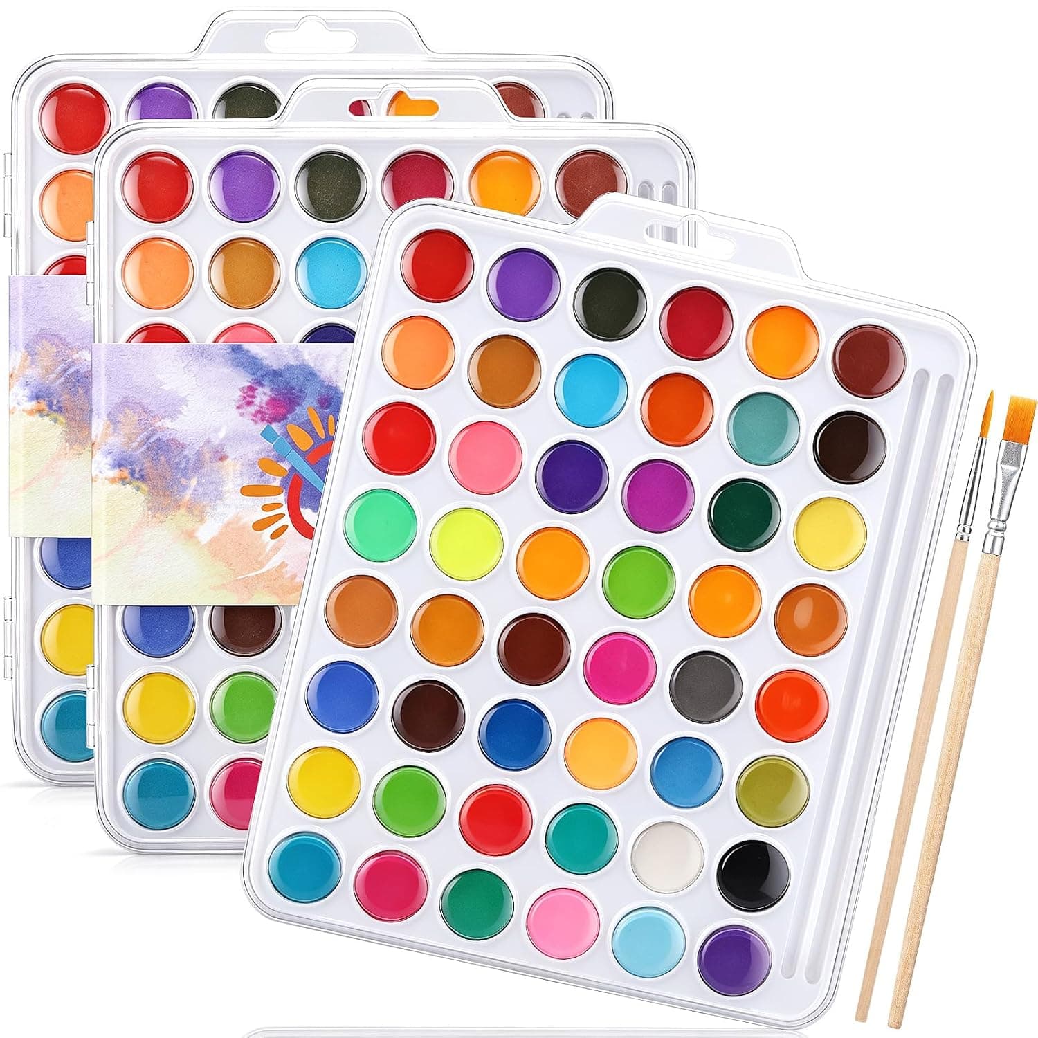 Maitys 3 Pack 48 Colors Watercolor Paint Set Portable Travel Watercolors with Brushes Easy-clean Washable Paint Art Supplies for Adult Painting Party Drawing DIY Crafts Gift Artists