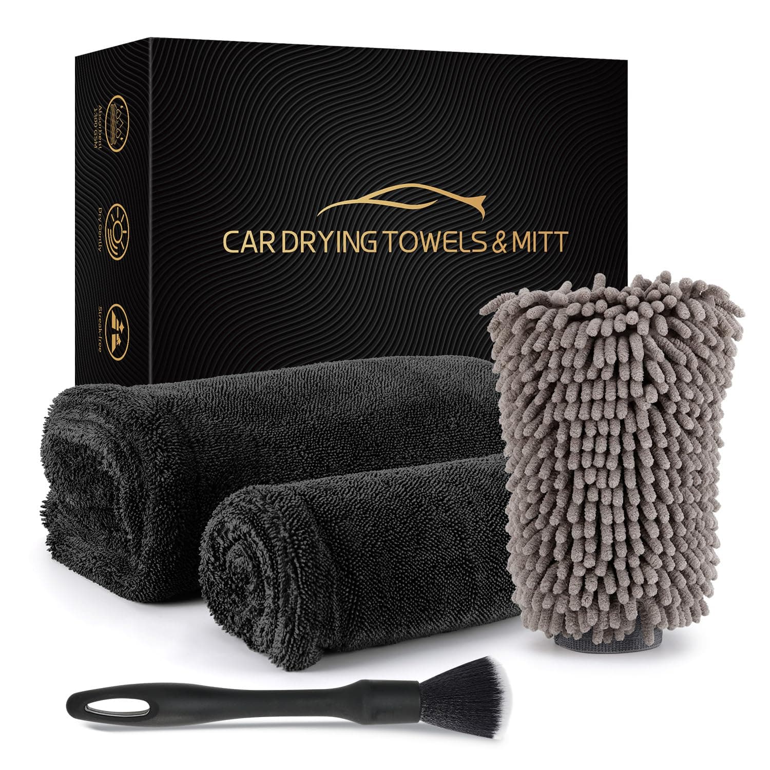 2 Pack Car Drying Towel- 36" x 24" & 16" x 16",Double-Sided Car Care Extra-Large,Ultra-Absorbant Microfiber Drying Towel for Cars,Premium Double Twisted-Loop Microfiber Cleaning Cloth