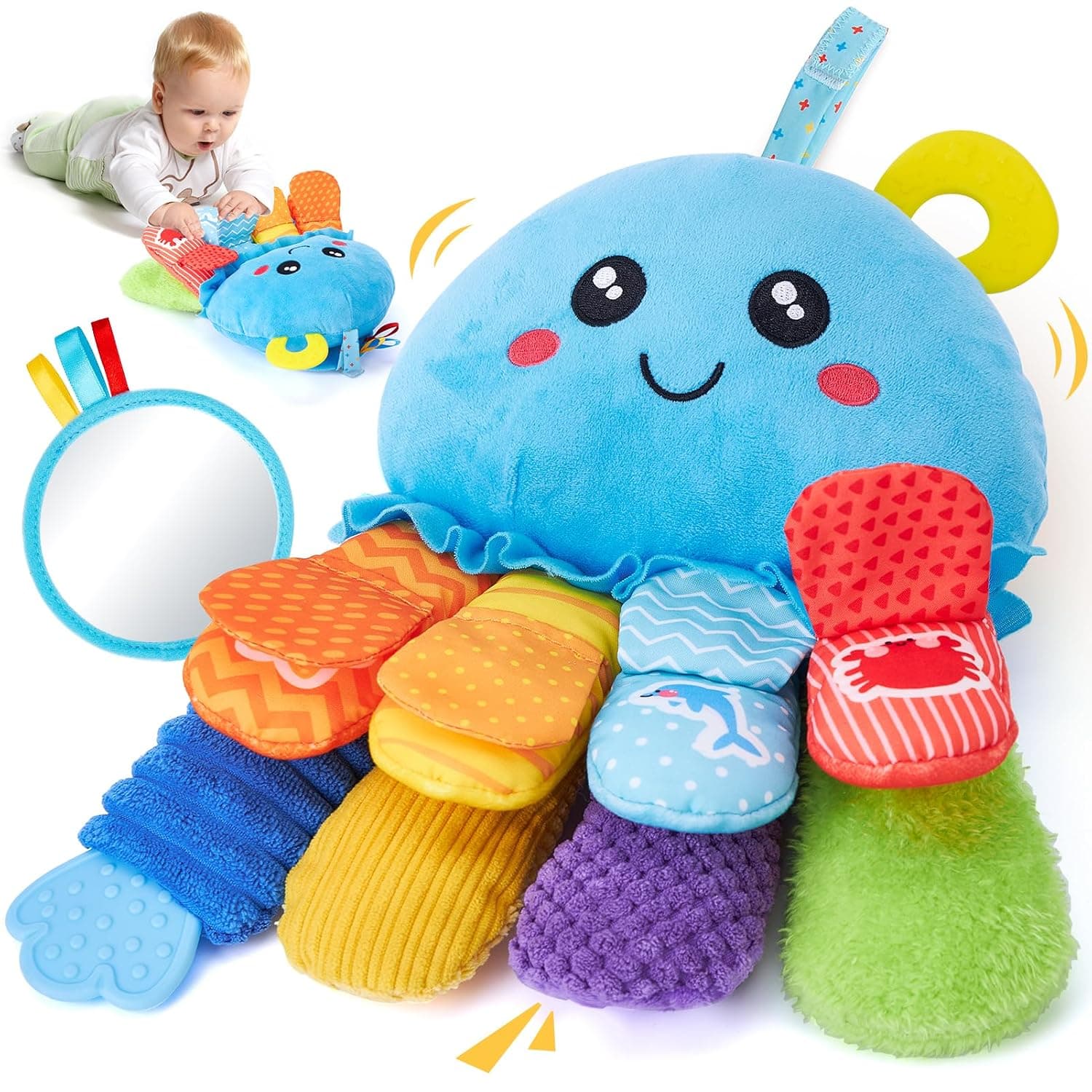 hahaland Baby Sensory Toys 0+ Month - 15 in 1 Soft Tummy Time Toy | Hanging Carseat Toys with Crinkle Rattle Mirror for Infant 0-6 Month Developmental Newborn Montessori Toy for 3 4 5 6 Months