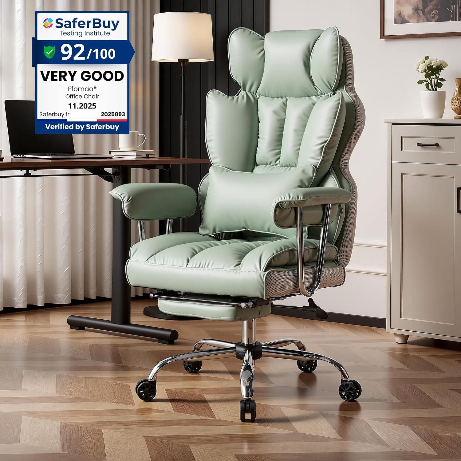 Efomao Big and Tall Office Chair with Foot Rest, Green