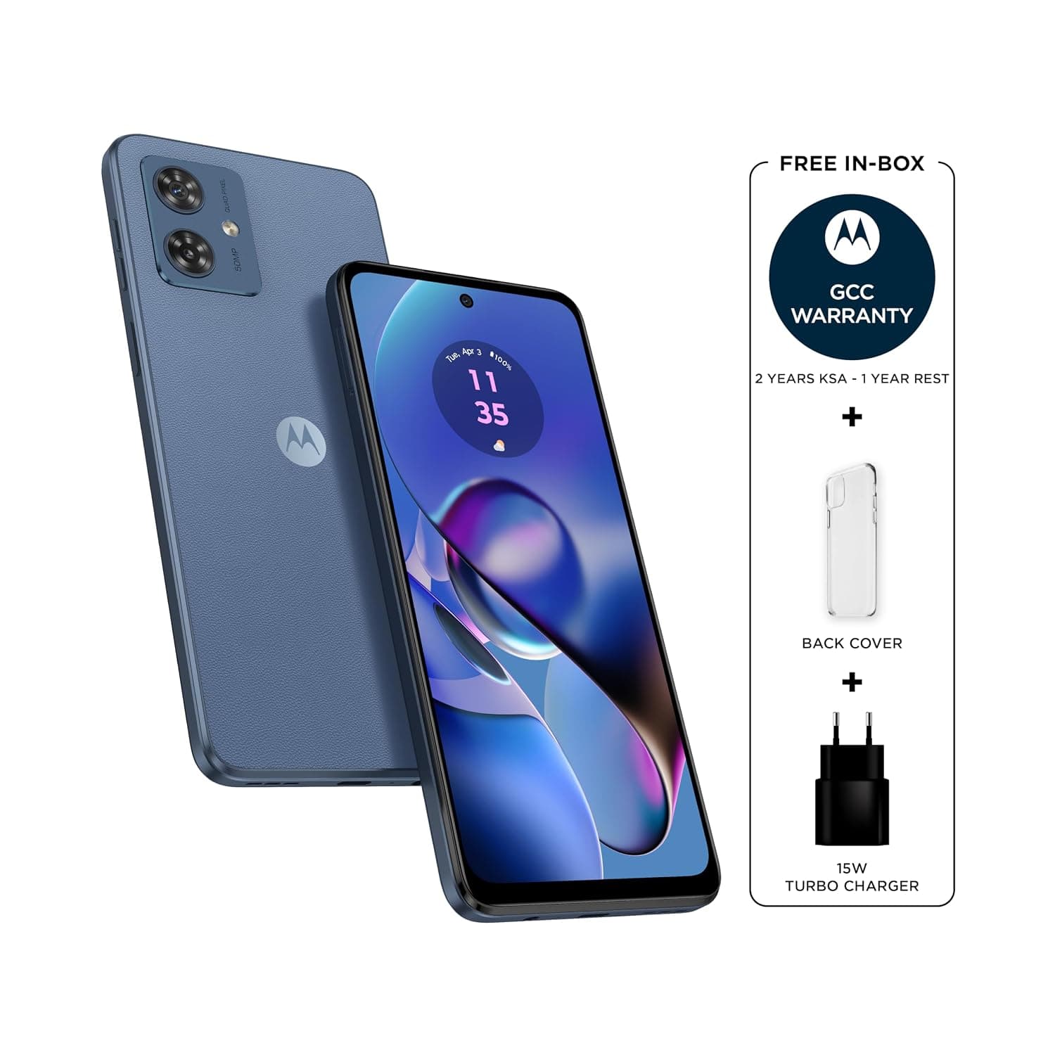MOTOROLA moto g54 5G Dual with eSim Smartphone, 8+256GB, 6.5" FHD+ 120Hz, 50 MP OIS Anti-Shake Camera, Dolby Atmos, 5000mAh, Vegan Leather - Indigo Blue