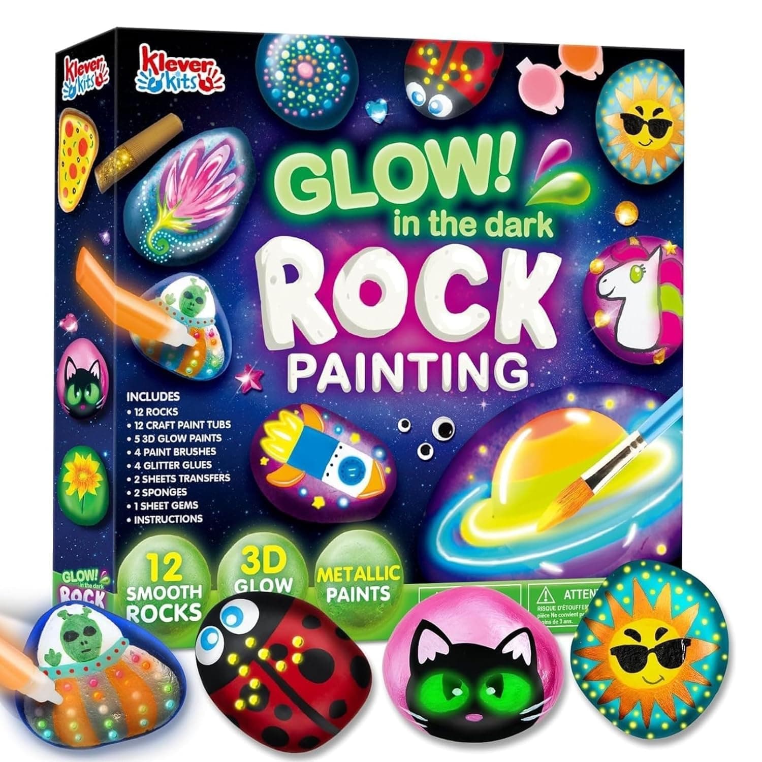 Andanna Rock Painting Kit for Kids, Arts and Crafts for Girls & Boys Ages 3-12, DIY Supplies for Painting Rocks, Easter Craft Kits Art Set, Toddler Birthday Christmas Presents (1)