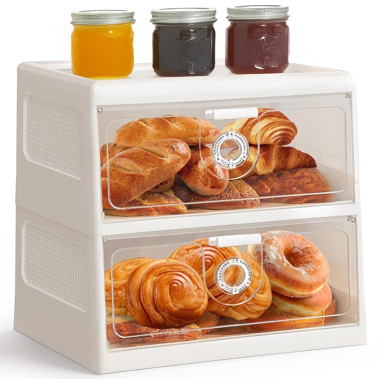 YelaJoy Extra Large Bread Box (White, Double Layer) - 2-Tier Bread Storage for Kitchen Countertop, Transparent Window for Homemade Bread