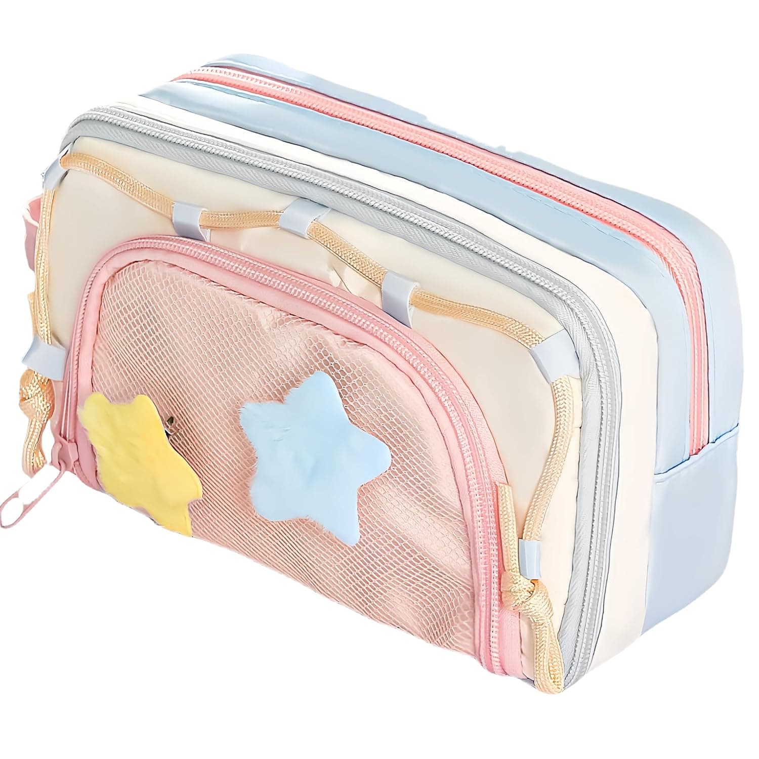 Portable Multi-Layer Kawaii Pencil Case Organizer - Large Capacity Color Block Design Pen Pouch Supplies - Cute Functional Bag (Pink)