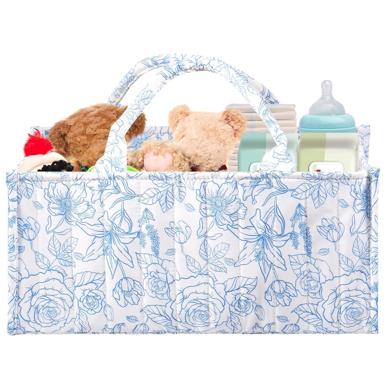 Nappy Caddy Organiser, Large Portable Baby Diaper Caddy, Newborn Essential Organizer with Handle 38x24x18cm Nursery Storage Bag with Removable Divider for Home Outdoor Travel