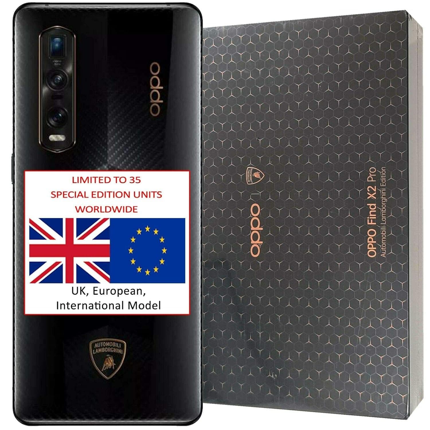 Oppo Find X2 Pro 5G (Lamborghini Automobile Edition) CPH2025 Single-SIM 512GB + 12GB RAM Factory Unlocked Smartphone (Carbon Fiber Black) - International Version