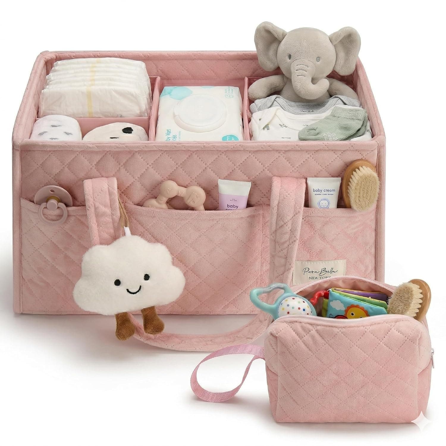 PeraBella Baby Diaper Caddy Organizer, Baby Basket Shower Gift, Portable Changing Table Basket, Postpartum Caddy & Tote Bag Pouch, Newborn Boy & Girl Nursery Essentials Registry, Car Diaper Organizer