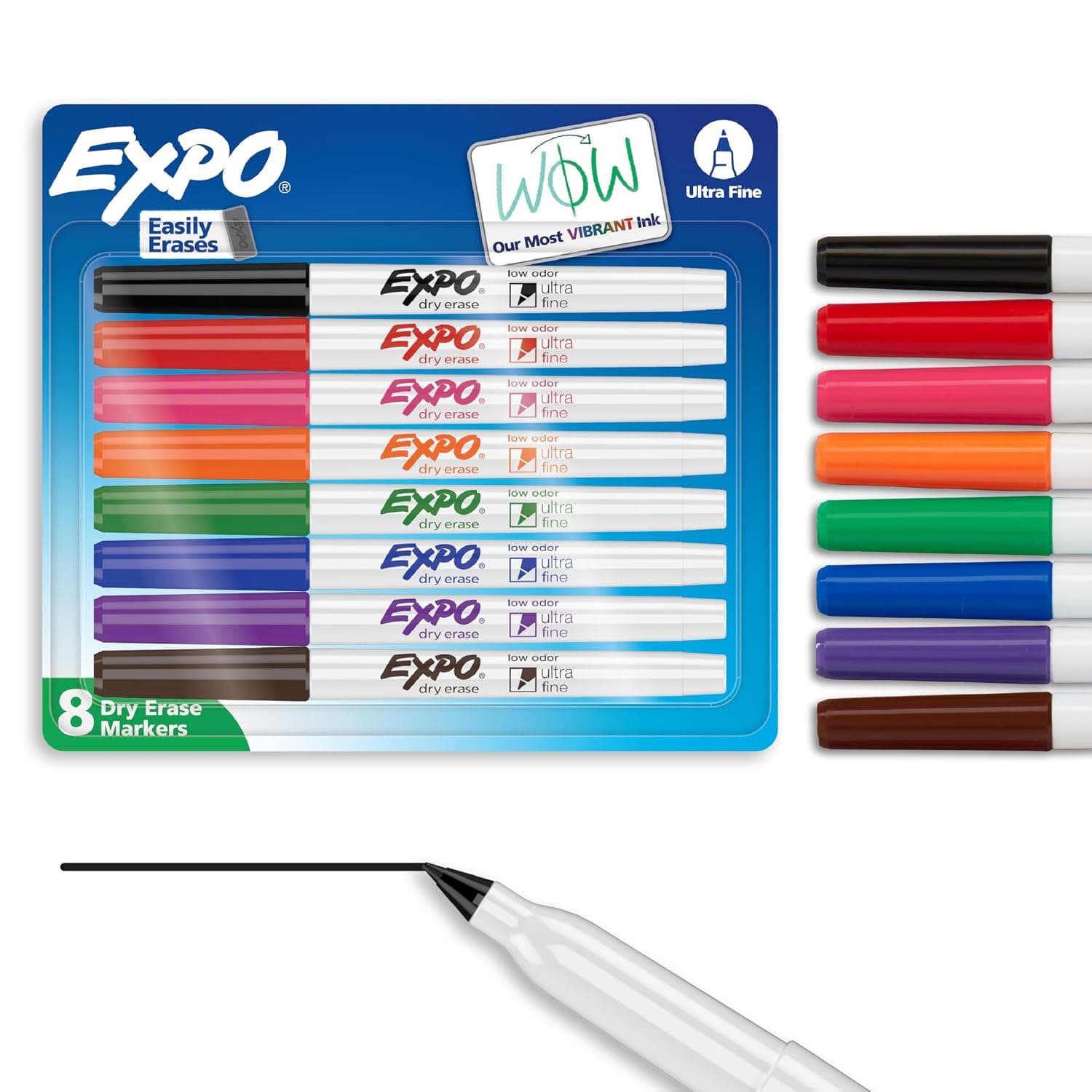 EXPO Low Odor Dry Erase Markers, Ultra-Fine Tip, Assorted Colors, 8 Pack