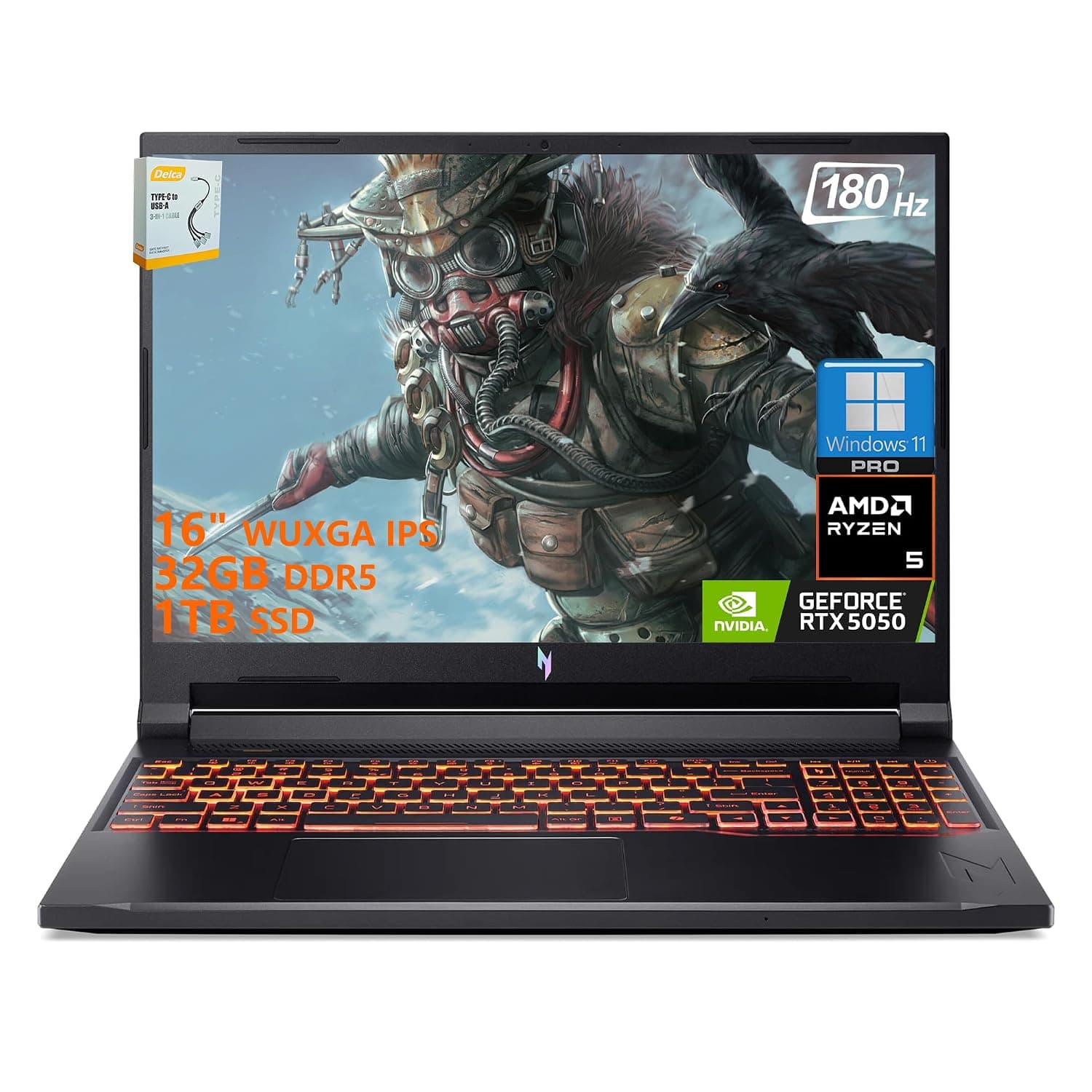 acer Nitro V 16 AI Gaming Laptop | 16" WUXGA IPS 180Hz | AMD 6-Core Ryzen 5 240 | 32GB DDR5 1TB SSD | GeForce RTX 5050 8GB DLSS4 (Up to 440 AI Tops) | Backlit Keyboard Win11 Pro w/DLCA Accessory