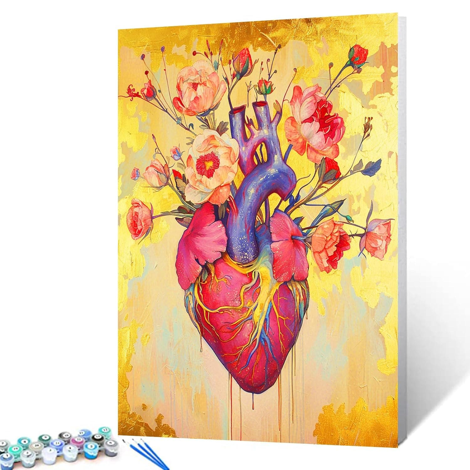 Tucocoo Human Anatomy Heart Paint by Number for Adults on Canvas Vintage Flower Heart DIY Oil Acrylic Painting Kit for Adults Drawing Paintwork Wall Art Crafts Home Decoration16x20in no Frame