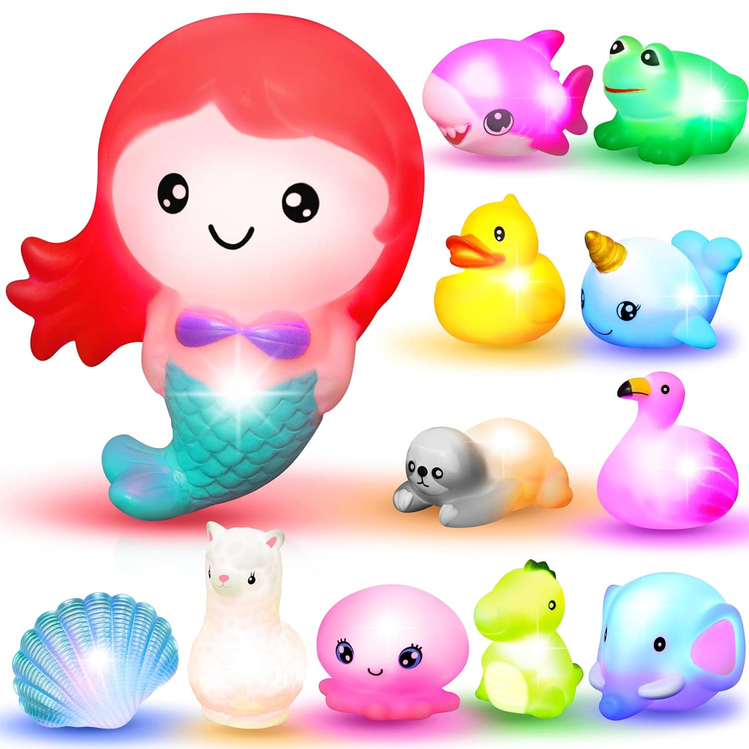 JOYIN 12Pcs 2.5'' Light Up Bath Toys, Kids Toddler Flashing Colourful LED Light Bathtub Toys, Baby Bathtime Floating Toys, Infant Boy Girl Shower Toys for Birthday Swimming Pool Party