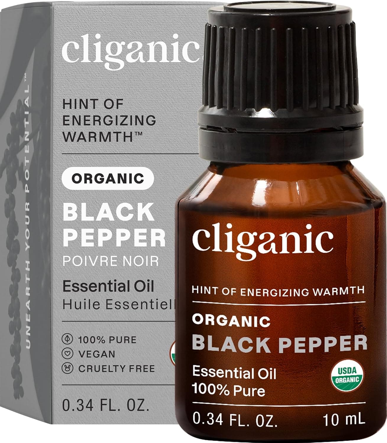 Cliganic Organic Black Pepper Essential Oil, 100% Pure Natural for Aromatherapy | Non-GMO Verified