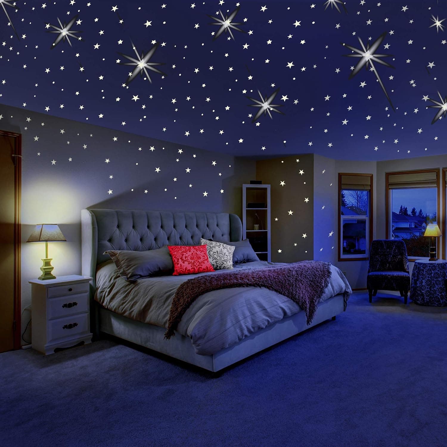 MAFOX Glow in The Dark Stars for Ceiling or Wall Stickers - Glowing Wall Decals Stickers Room Decor Kit - Galaxy Glow Star Set and Solar System Decal for Kids Bedroom Decoration