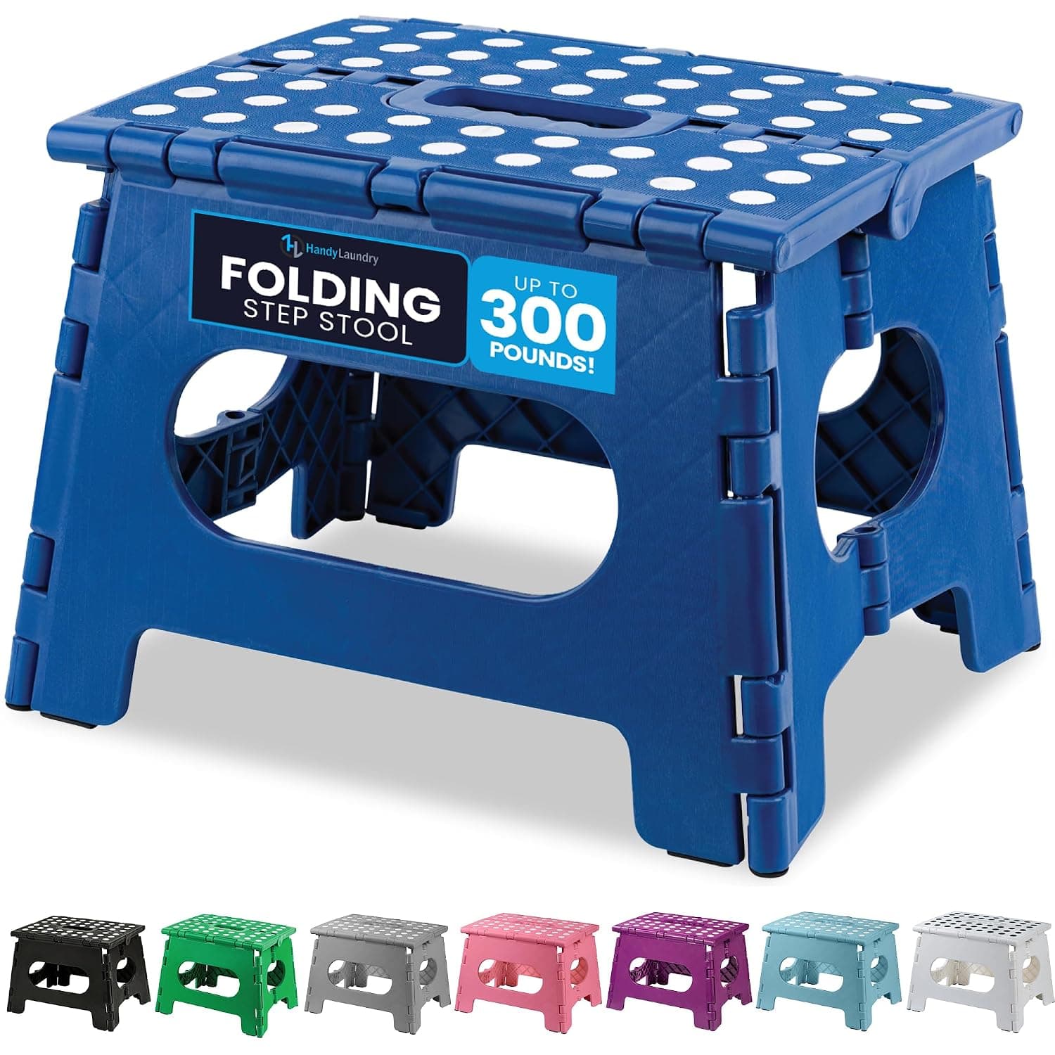 Handy Laundry Folding Lightweight Step Stool is Sturdy Enough to Support Adults and Safe Enough for Kids. Opens Easy with One Flip. Great for Kitchen, Bathroom or Bedroom. (Blue) | Foldable Collapsible Step Stool, Kitchen Bathroom Bedroom, Adults