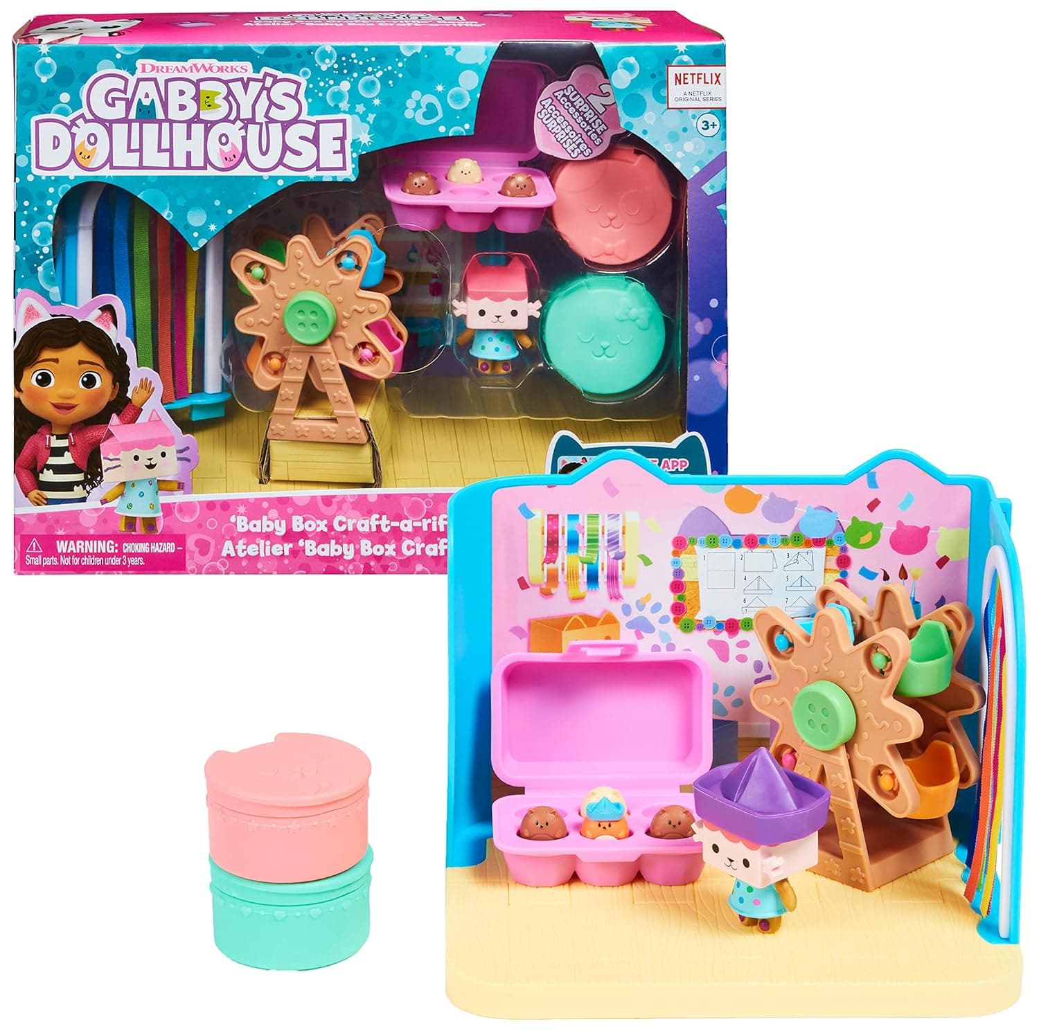 Gabby's Dollhouse 6064151 Craft-A-Riffic Room with Baby Box Cat Figure, Accessories, Furniture and Dollhouse Deliveries, Kids’ Toys for Ages 3