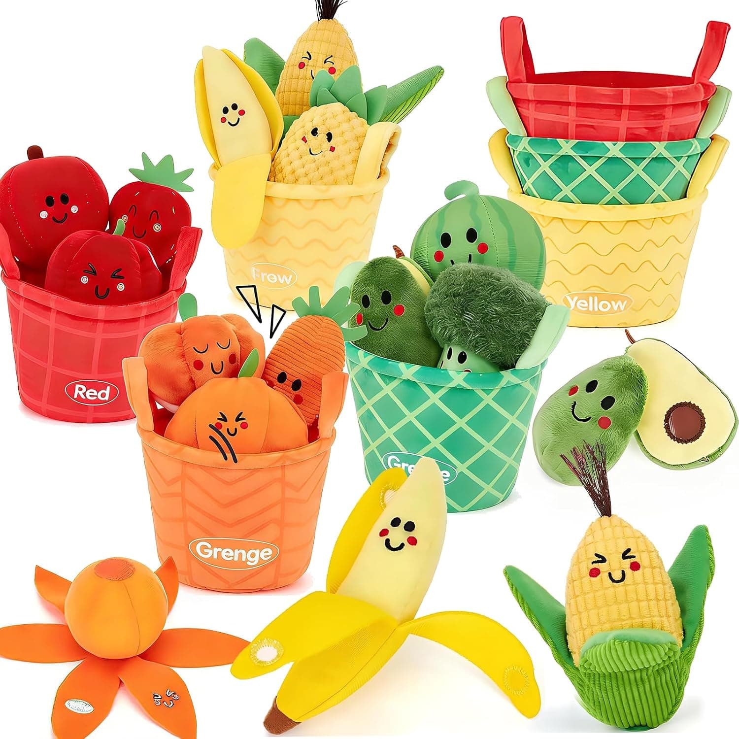 Soofam Baby Sensory Toys, 16 PCS My First Fruit Vegetable Color Sorting Play Food Crinkle, Rattle,Baby Toys 6-12 Months, Montessori Learning Toys for 1 Year Old Boys Girls Gifts