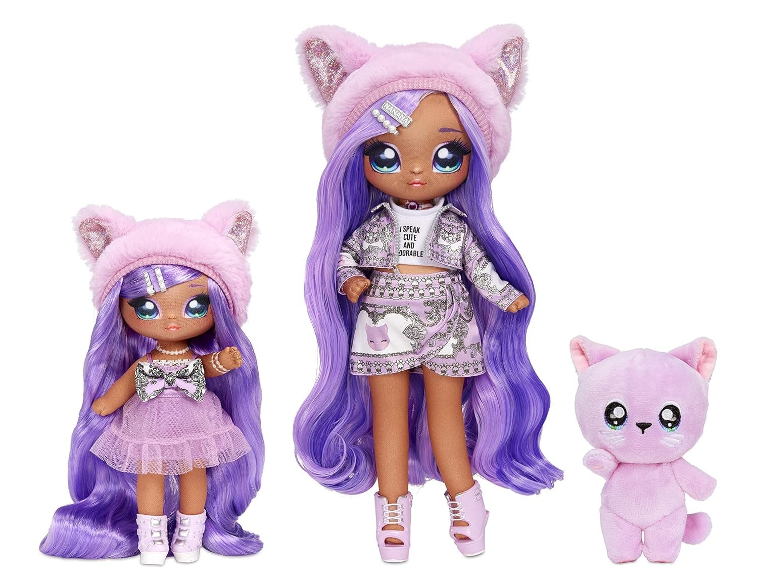 Na Na Na Surprise Family Soft Doll Multipack of 2 Fashion Dolls + Cute Pet Kitty, Chic Outfits, Long Hair & Poseable, Includes 12 Accessories - Gift For Kids, Toy For Girls Boys Ages 5 6 7 8+ Years