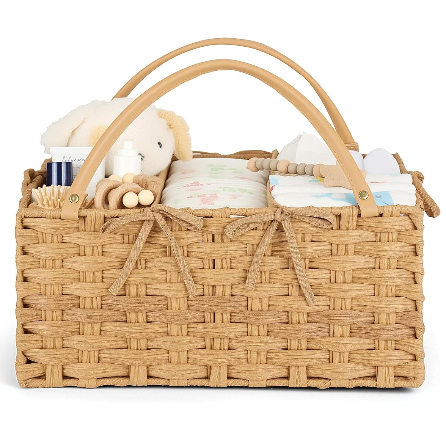 Diaper Caddy Organizer, Hand Rattan Nursery Storage Basket for Baby Essentials, Baby Changing Table Organizer Perfect Nursery Assistant, Easy Assemble (Natural, M)