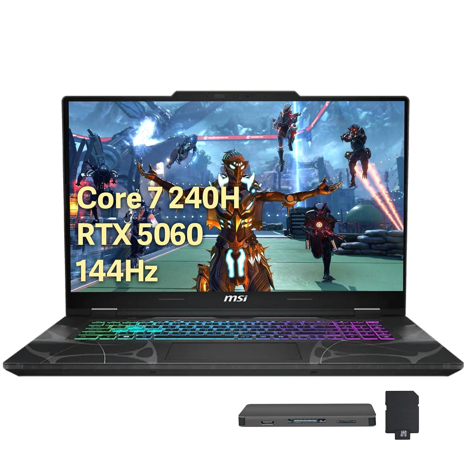 msi Cyborg 15.6" 144Hz FHD IPS Gaming Laptop, Intel Core 7-240H, 32GB RAM, 2TB Storage (1TB SSD+1TB Docking Station Set), NVIDIA GeForce RTX 5060, Backlit Keyboard, HD Webcam, Wi-Fi 6E, Win 11, Black