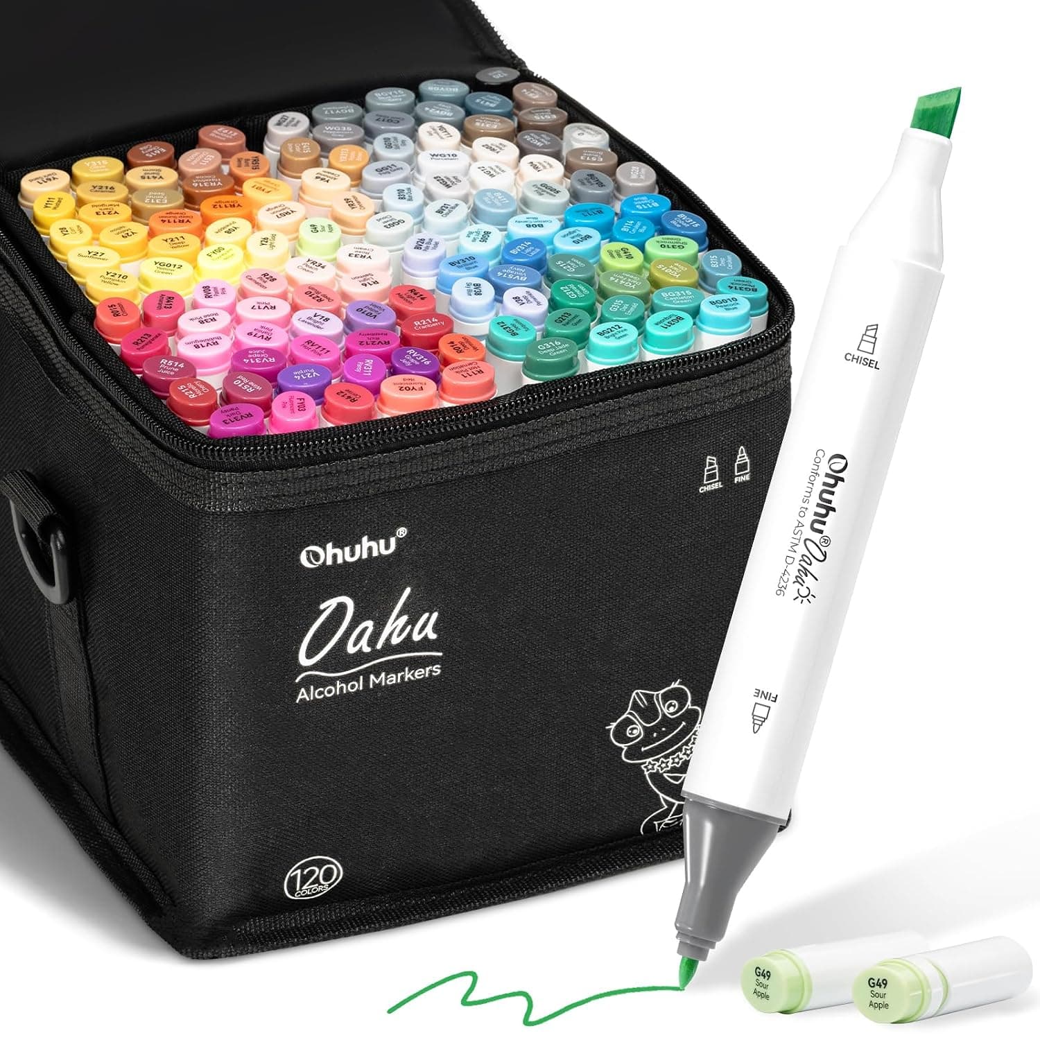 Ohuhu Alcohol Markers 120 Colors: Chisel & Fine Dual Tips Alcohol Marker for Artists Adults Coloring Sketch Illustration - w/ 1 Colorless Blender - Oahu Series