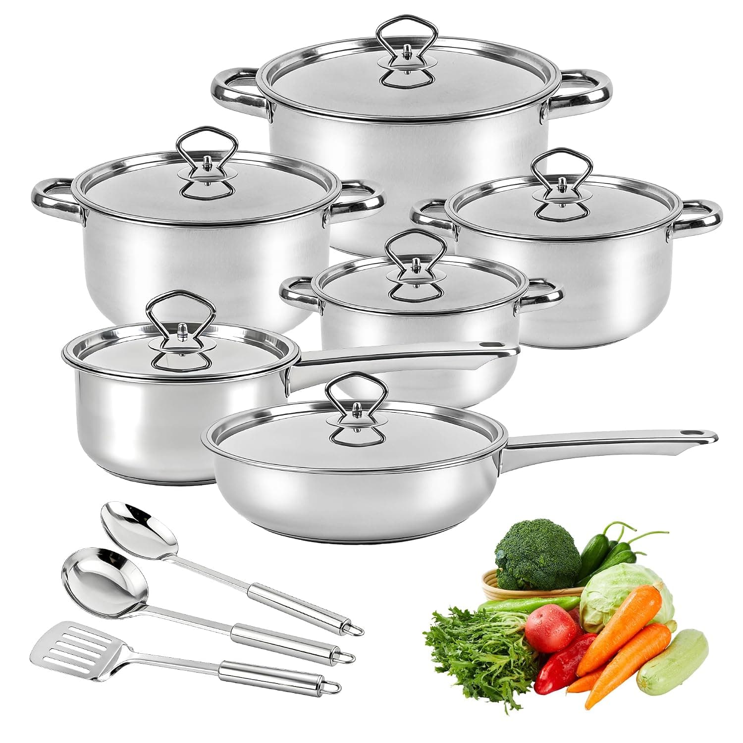 Stainless Steel Pots and Pans Set, 15 Piece Superior Stainless Steel Nonstick Pots and Pans Set, Healthy Non-Stick Cookware Set, Use With Any Stove Or Oven, Cookware Set Dishwasher Safe From