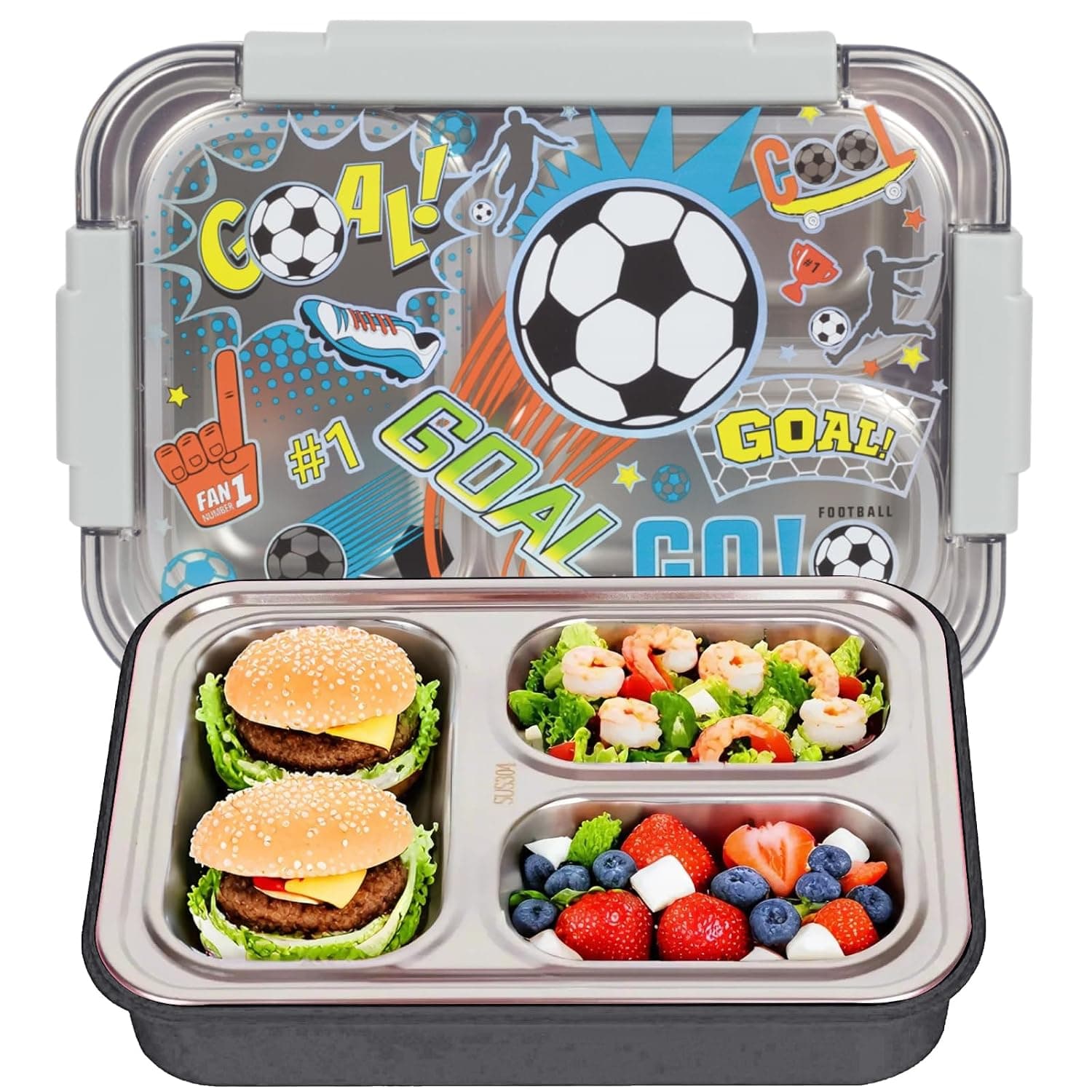 Stainless Steel Bento Lunch Box for Kids, 710ml/23.5oz BPA-Free Leak-Proof Children Food Containers with 3 Compartments, Back to School Students Daycare Lunches Snack Container Size for Age 4-8
