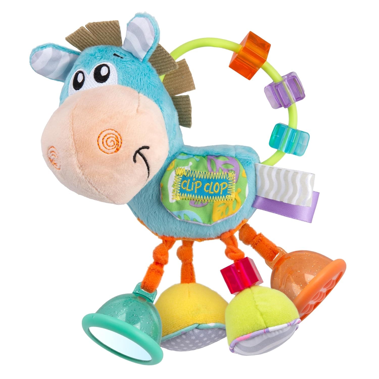 Playgro Light Blue Horse Soft Baby Toys 3-6-12 months developmental, 3+ Months Rattles Teething Toys for Babies, Newborn & Infant Sensory Non-Toxic Plush Baby Rattle for Boy Girl Clip Clop Activity