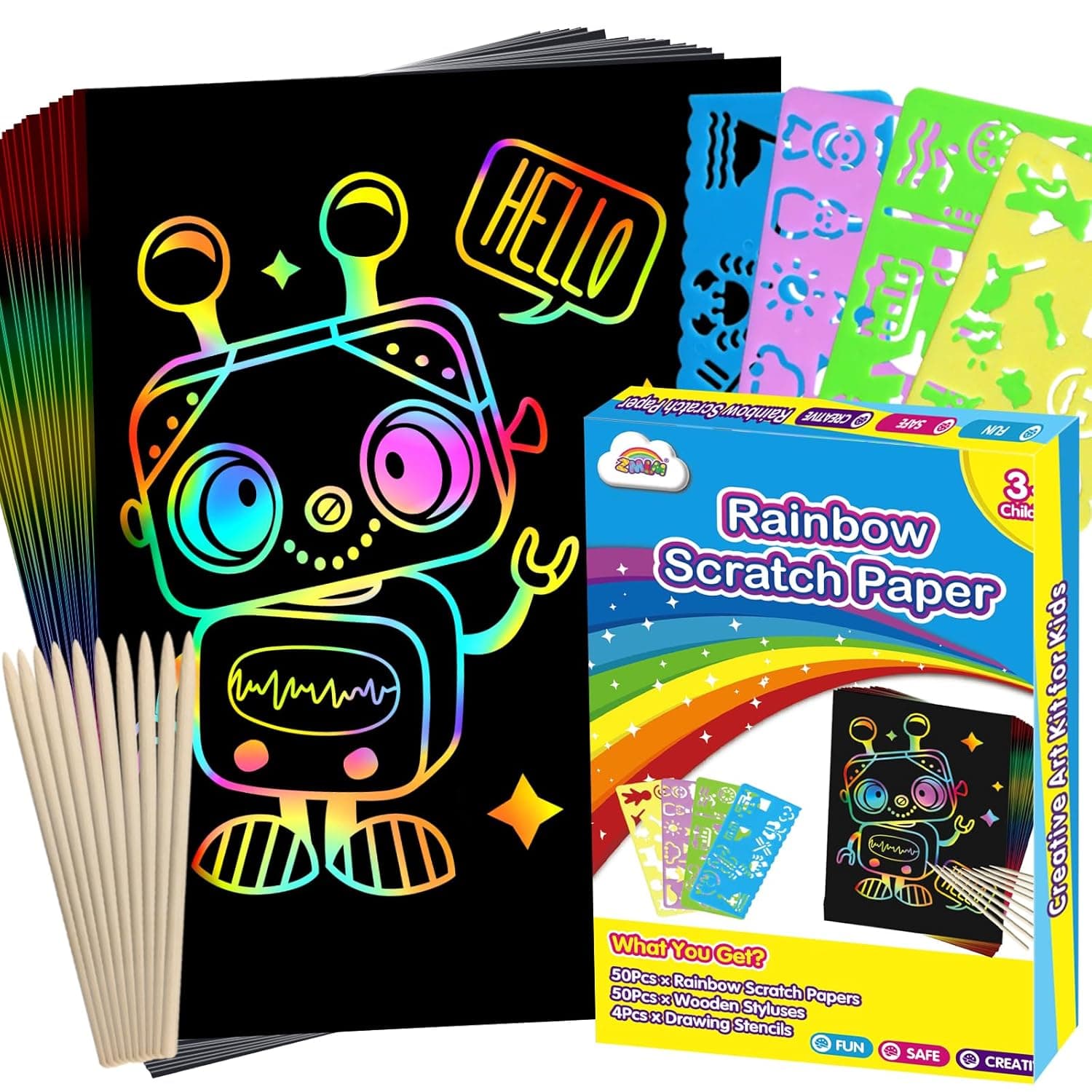 ZMLM Scratch Art for Kids Toy: 60 Rainbow Scratch Paper Art Supplies Kits for Boy Girl Gift Arts Crafts Classroom Supplies for Kids Party Activities Games