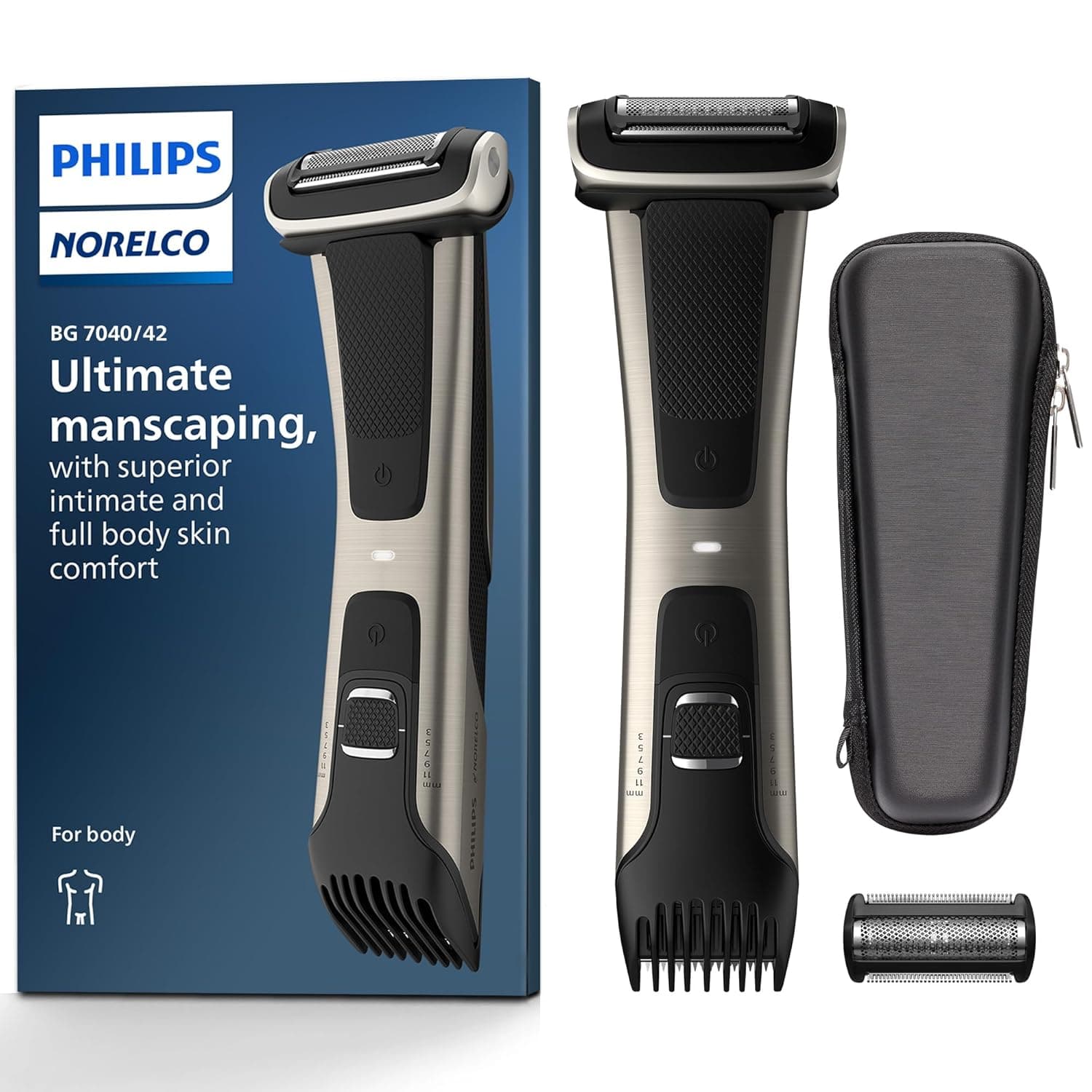 Philips Norelco Bodygroom Series 7000 Showerproof Body Trimmer & Shaver with Case and Replacement Head, BG7040/42