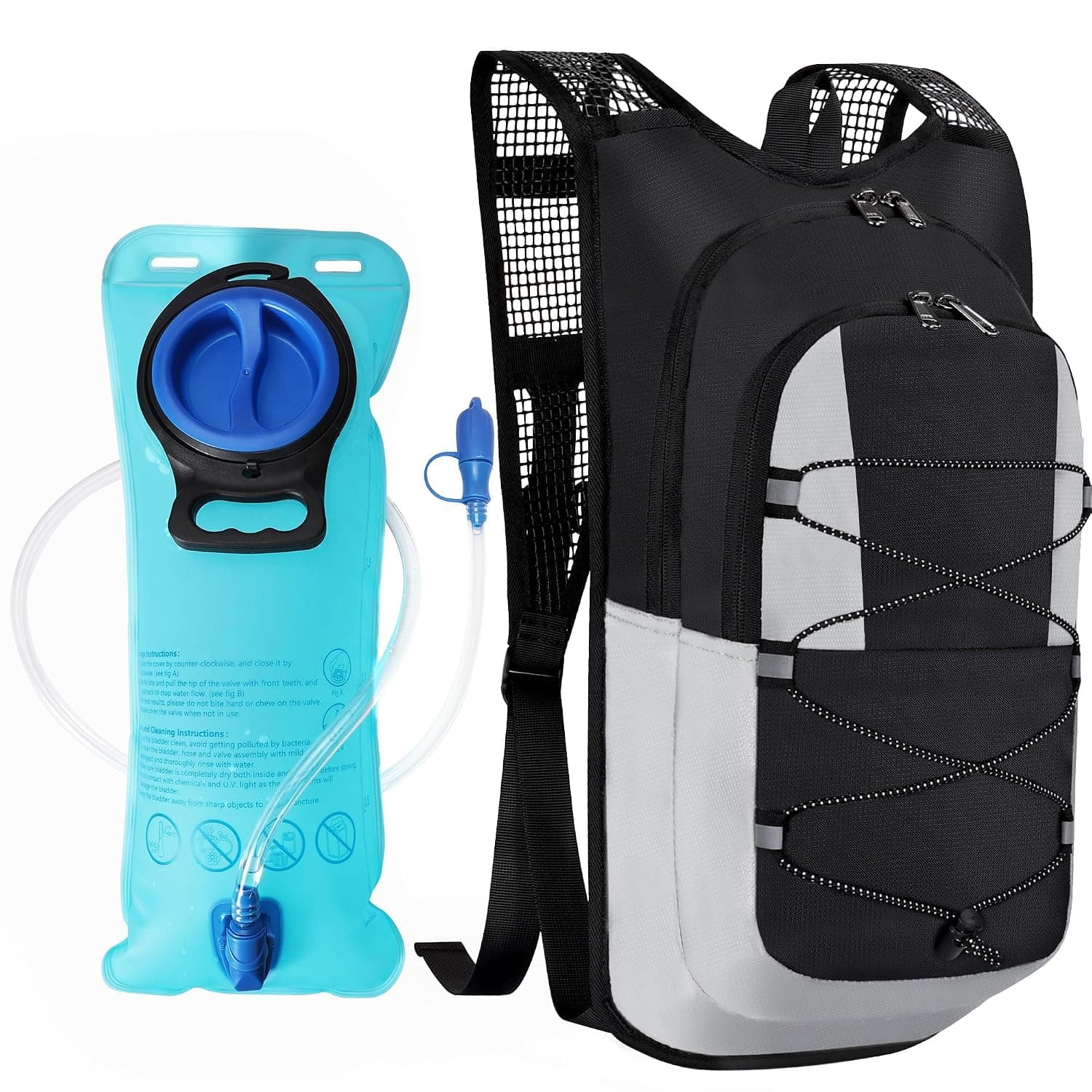 Tazweeq Hydration Backpack, Lightweight Water Backpack with 2L Water Bladder Bag, Running Hydration Vest Backpack for Hiking, Cycling, Climbing, Camping, Biking