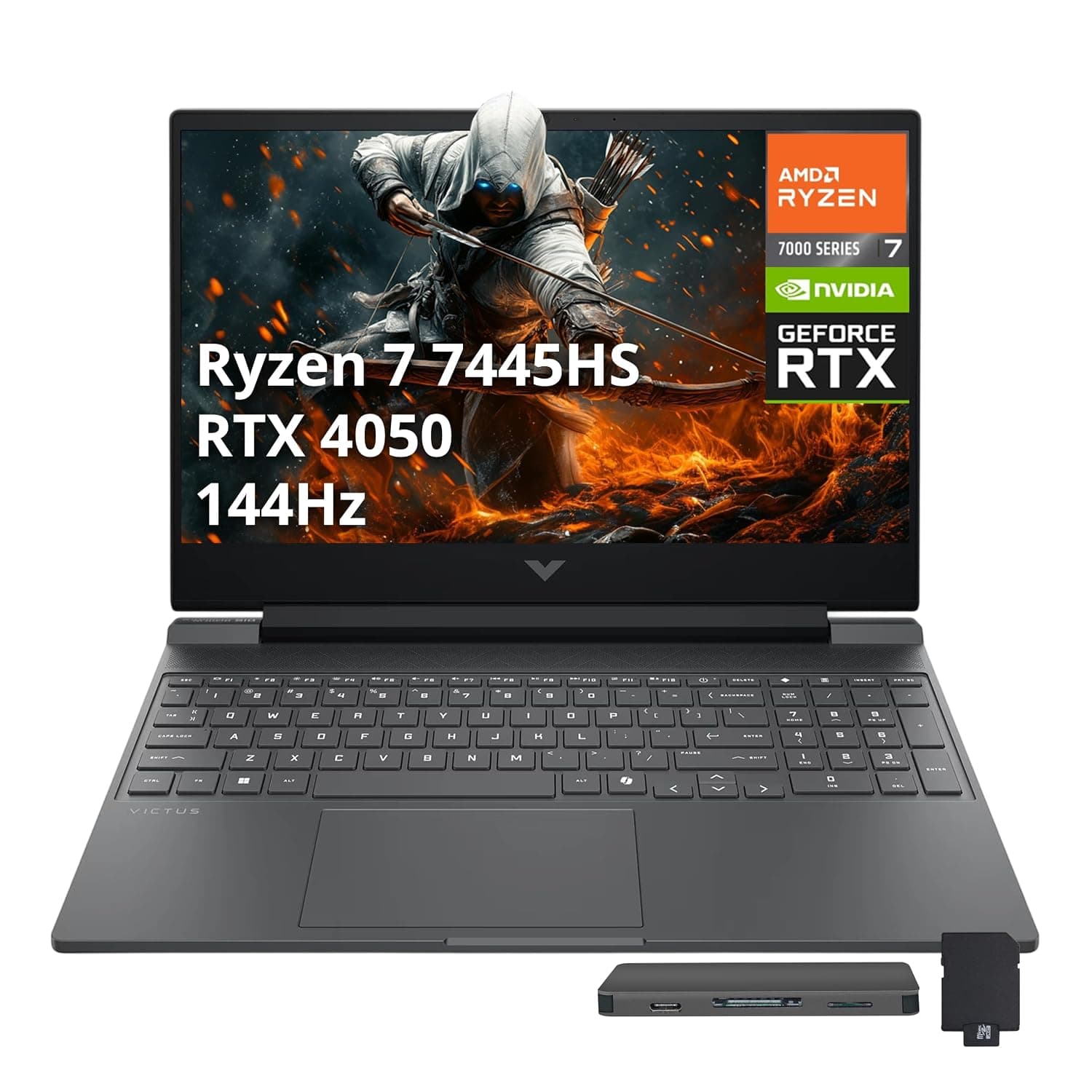 HP Victus 15.6" 144Hz Full HD Gaming Laptop, AMD Ryzen 7 7445HS, 32GB DDR5 RAM, 1TB SSD, NVIDIA GeForce RTX 4050, Backlit Keyboard, Windows 11 Home, Silver, 1TB Docking Station Set